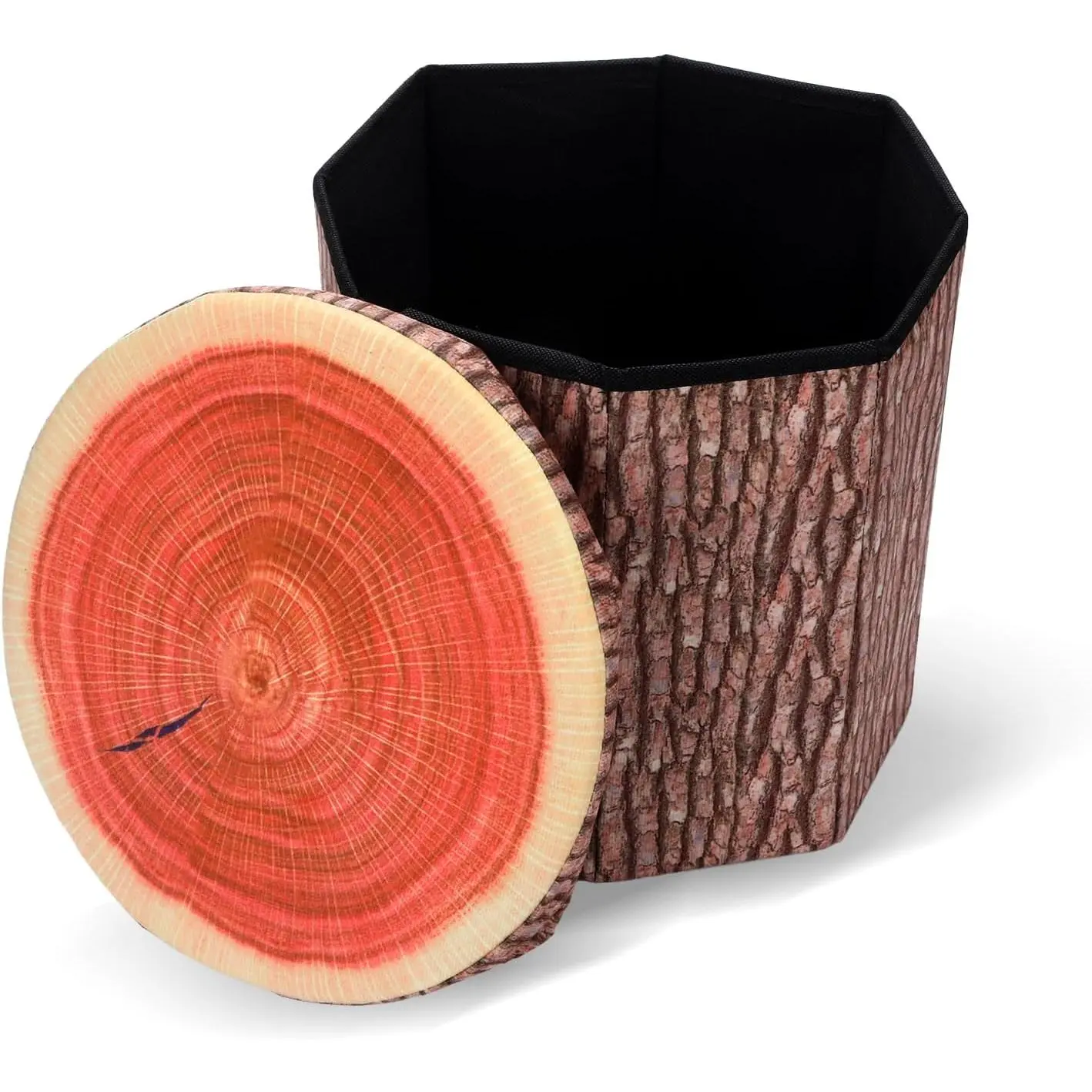11-Inch Cute Foldable Round Ottoman Storage Cube - Universal Multifunctional Tree Stump Stool Footstool, Kids Storage Solutions for Small Spaces, Forest Home Decor Smart Organizer, Space-Saving