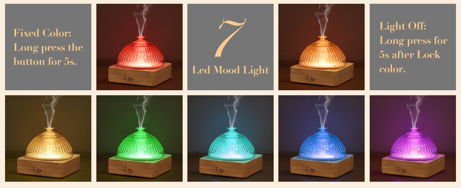 200ml Ultrasonic Glass Dome Essential Oil Diffuser with Glass Reservoir and Wood Base No Plastic for Aromatherapy Home Office Yoga Pilates with Timer 7 Color Light Auto Off