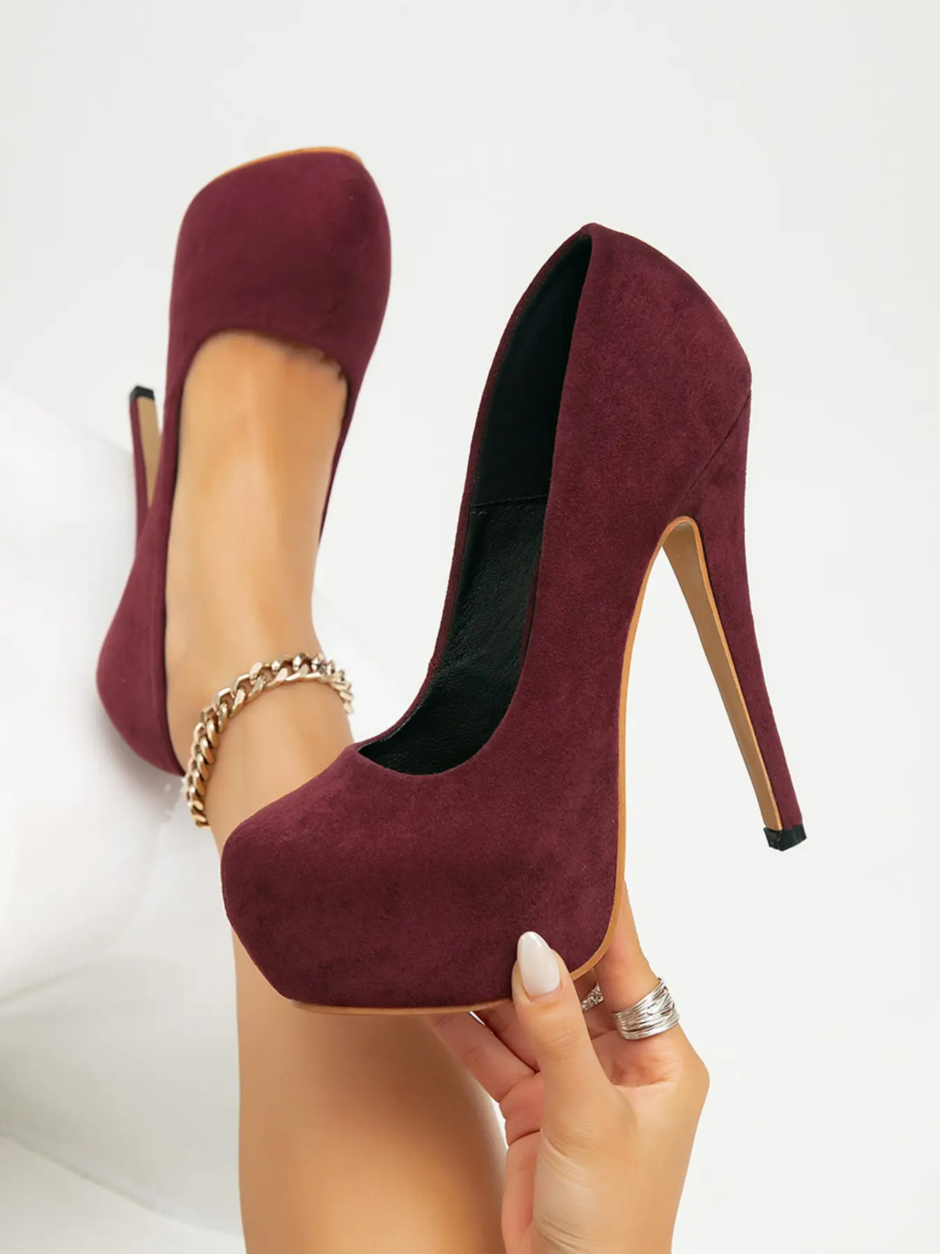 Pure Color Faux Fur Round Toe Waterproof Platform High Heel Single Shoe, Mature Women, Office Commute, Evening Party, Fashionable Party Shoes, Wedding Bridesmaid, Dating Event