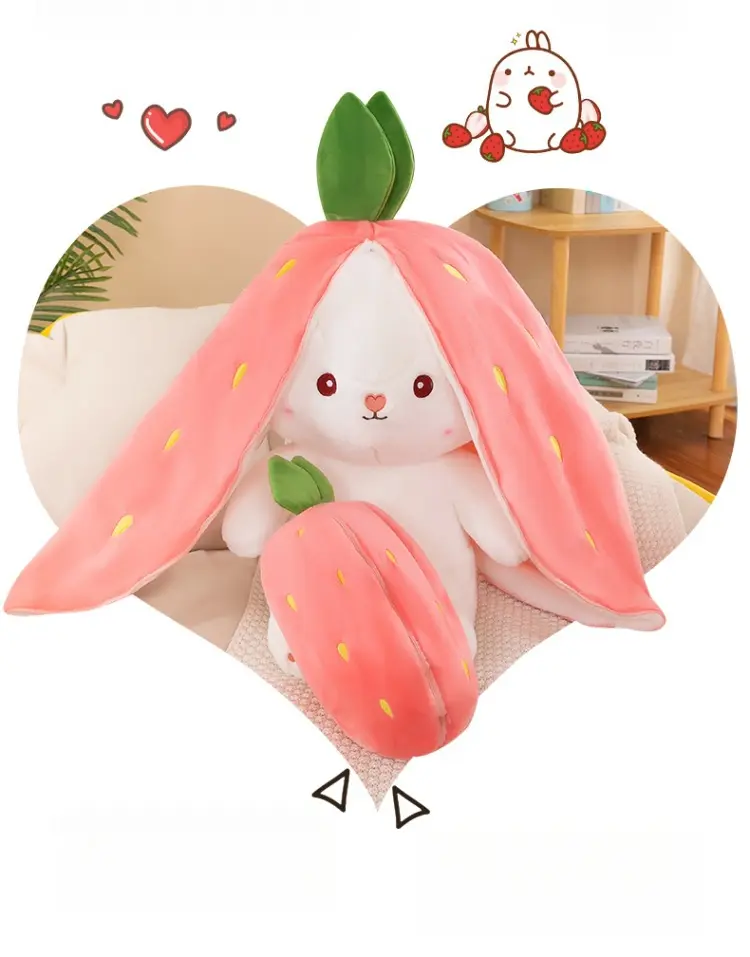 Strawberry Bunny Plush Toy Soft Kawaii Perfect for Cuddling Gifting or Decorating Your Bed Shelf Ultra Soft Fabric - Stuffed Animal Cute Strawberry Bunny Plush Toy Soft Kawaii Stuffed Animal Gift for Kids Girls Hug Pillow Bed comfort  gifts squish  mail A
