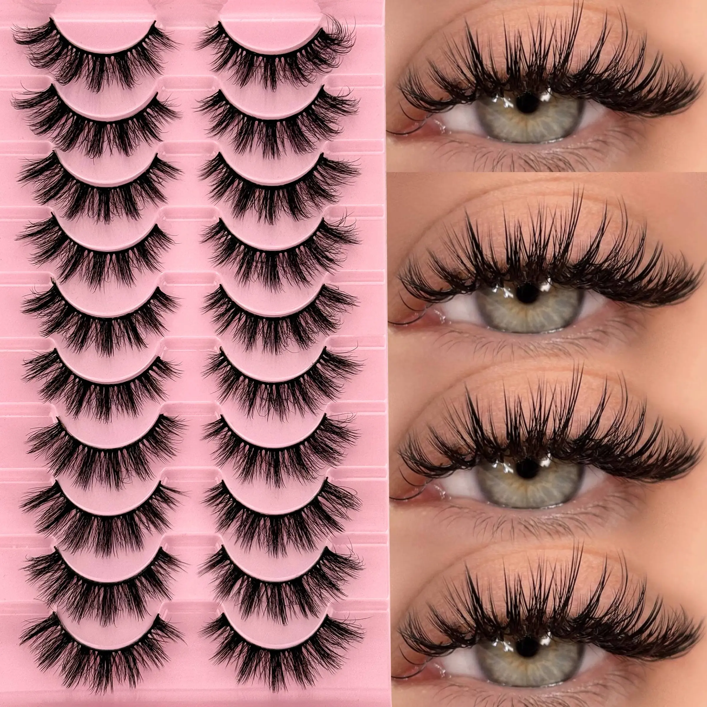 10 Pairs Fluffy Synthetic Fox Fur False Eyelashes, Fine Dense Curl 3D Natural Cat Eye Lashes, Party Daily Wear, Various Occasions