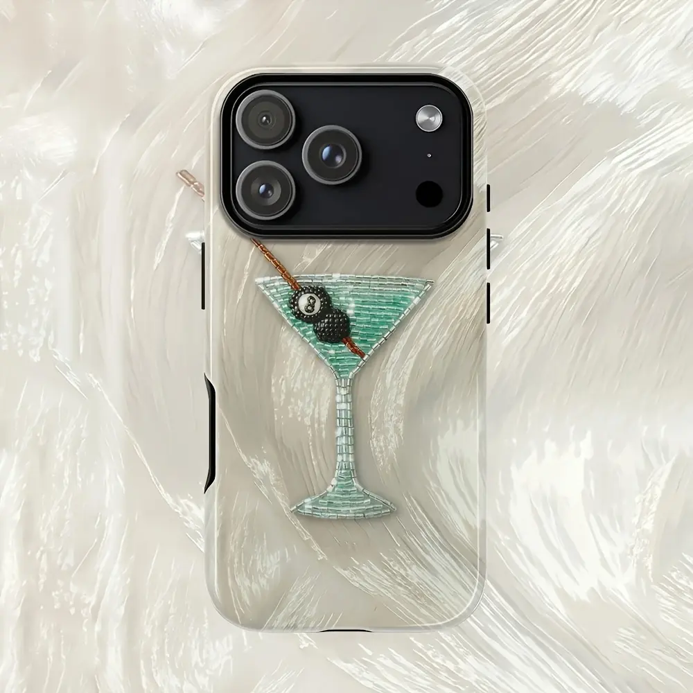 Beaded embroidered martini glass phone case, sturdy and durable 2-in-1 protective case, compatible with iPhone 17/16/15/14/13/12/11 Pro Max/Plus/Pro, Samsung Galaxy S26/S25/S24/S23/22/21 series, simple and stylish phone case, perfect for holiday gifts.