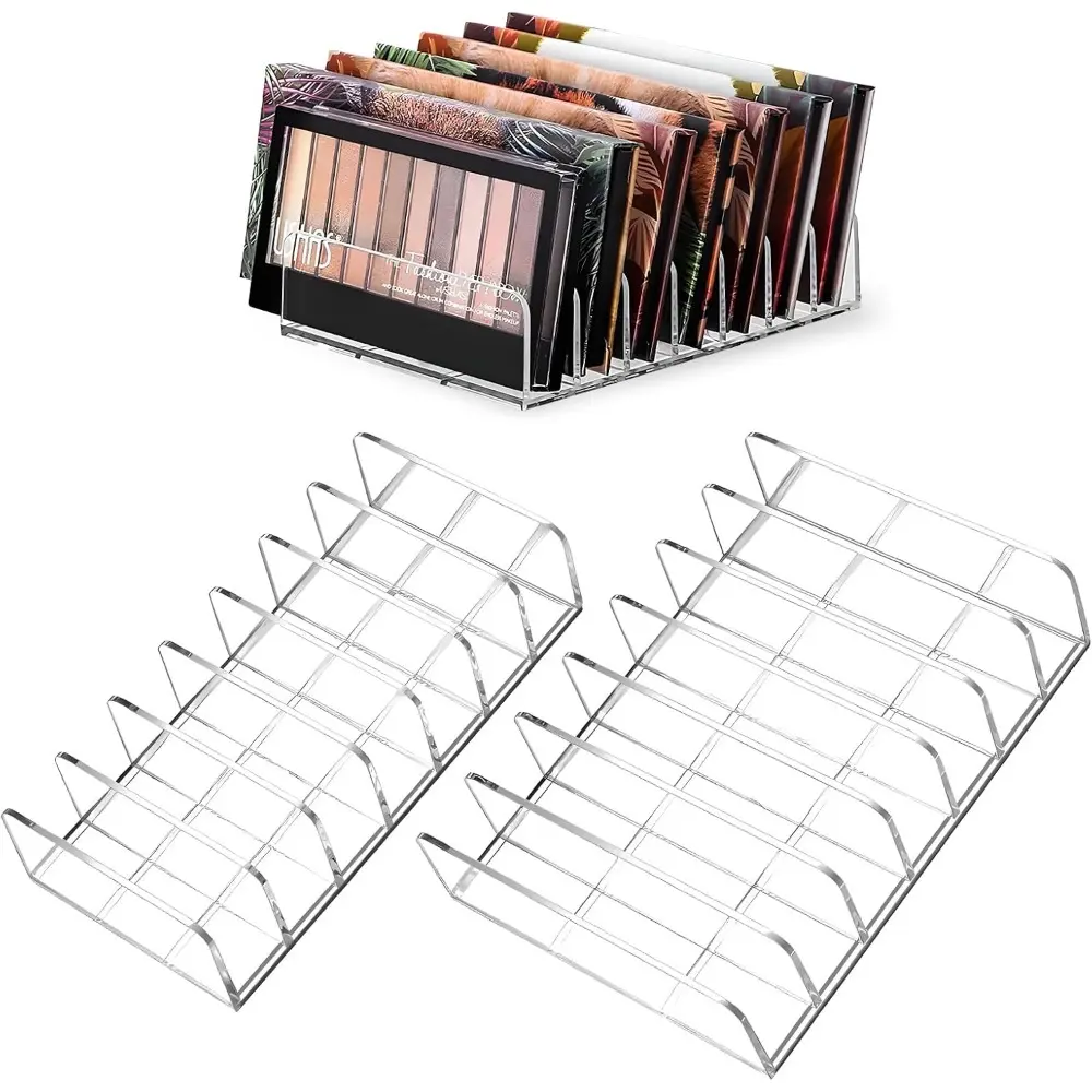 2 Pack Acrylic Makeup Eyeshadow Palette Organizer, 7-Slot Display Case, Set of 2, Cosmetic Display Storage Holder fit Eyeshadow Palette, CD, Phone Case, Facial Mask, Clear Cosmetic Organizer