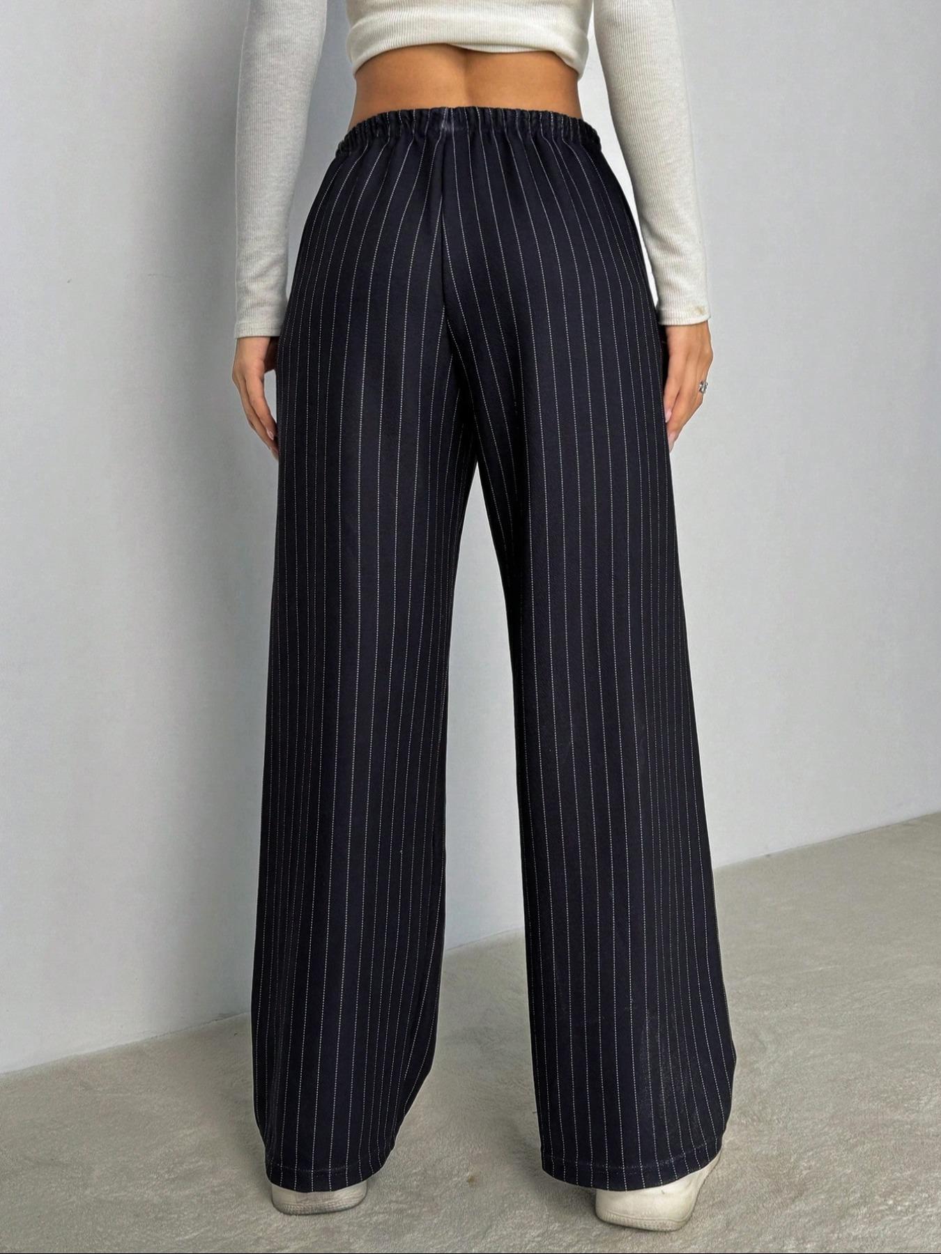 Women's Stripe Print Woven Wide Leg Pants, Casual Comfy Trousers for Daily Wear, Ladies Bottoms for All Seasons