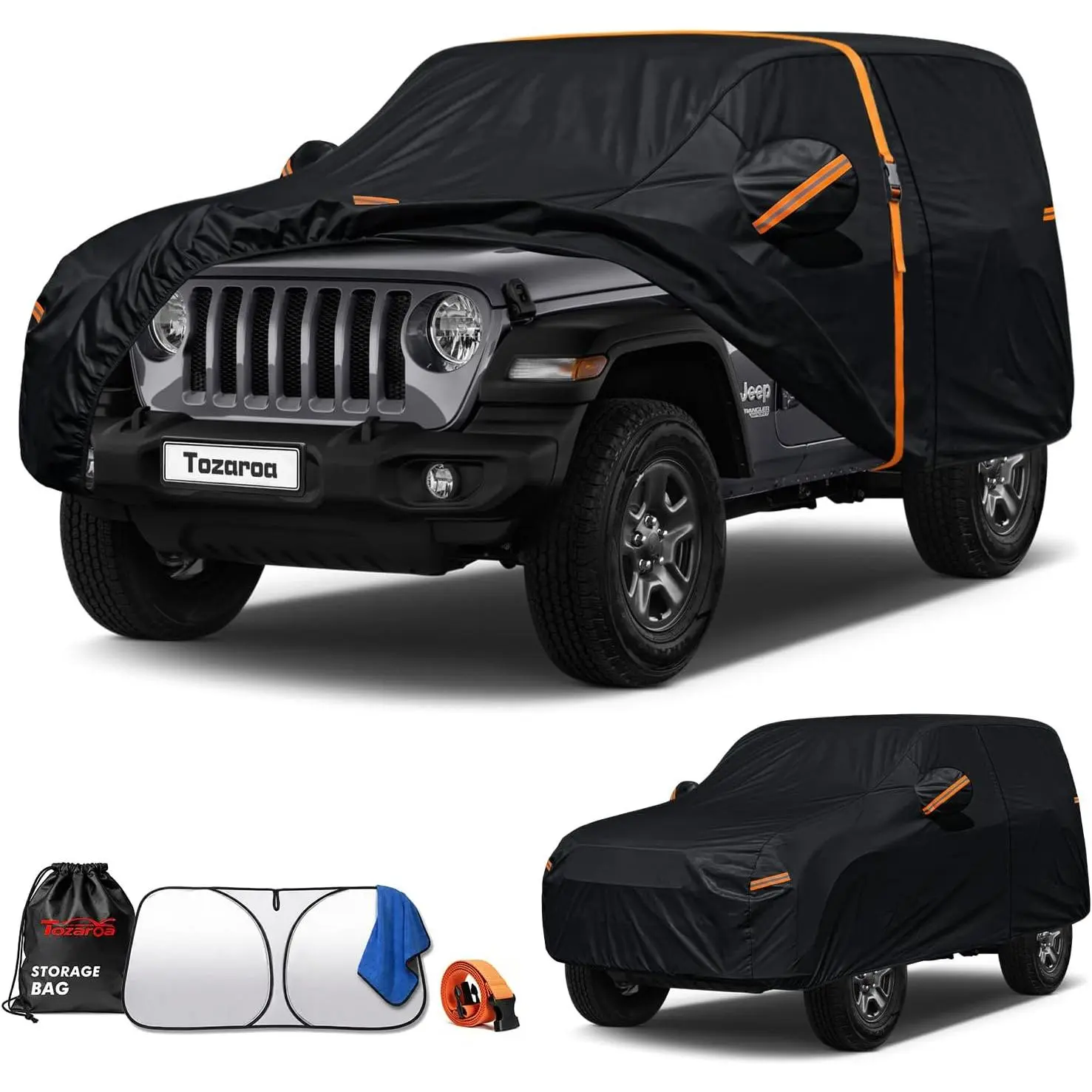 Jeep Wrangler 2 Door YJ TJ JK JL(1987-2026) SUV Cover Waterproof All-Weather,Outdoor Heavy Duty UV-Resistant Full Car Covers with Windshield Sun Shade&Storage Bag(Includes a Towel)