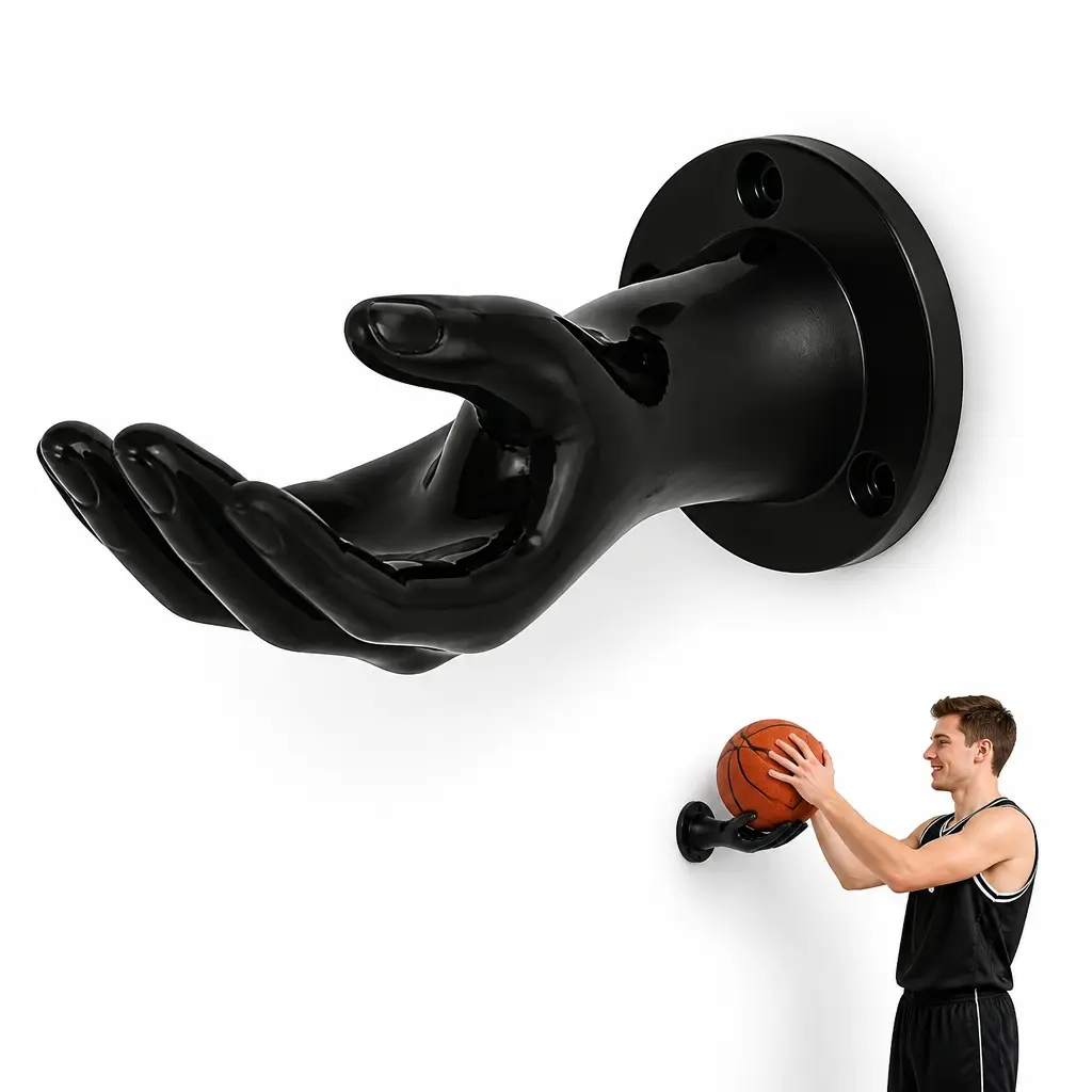 Creative and unique basketball storage rack, football rack wall decoration storage shelf, creative palm-shaped organizer, specially designed for storing rugby balls, basketballs, footballs, and volleyballs. Can be fixed with screws to save space.