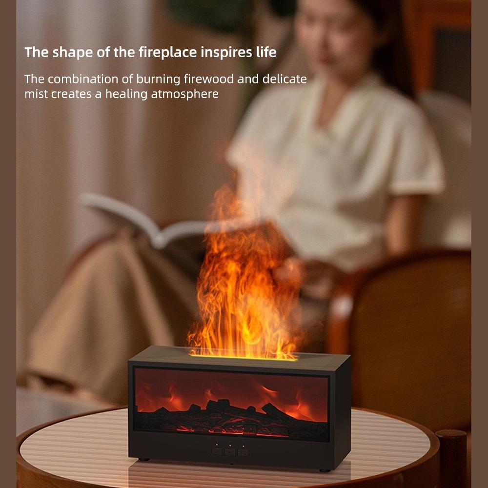 Desktop Fireplace with Atmosphere Light Portable Simulation Heater for Bedroom Home Office Decorations Creative Ornaments Eco-friendly PP Material Colorful LED Flame Aroma Diffuser