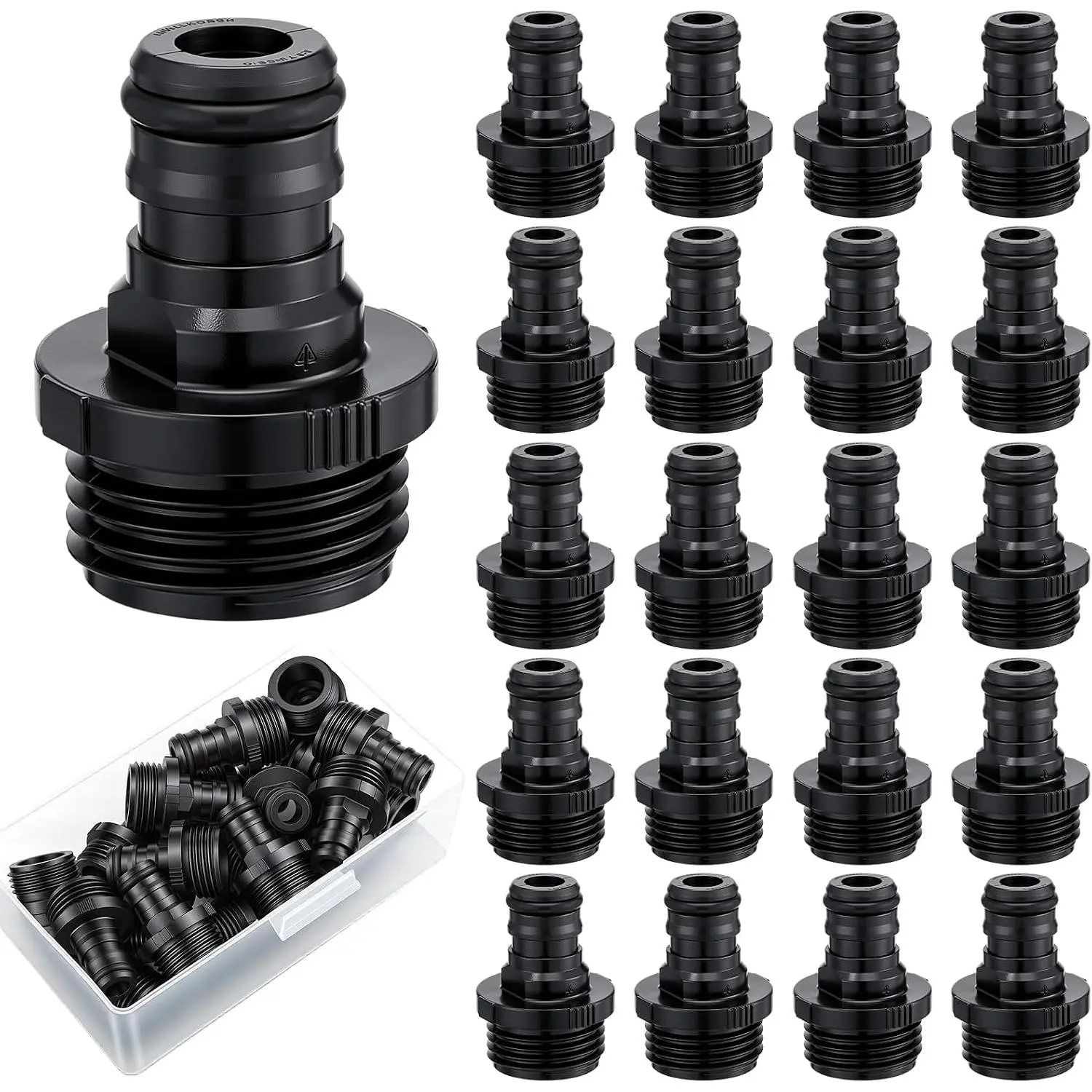 20-Pack Plastic Garden Hose Quick Connect Kit, 3/4" Thread Standard Fit Connectors with Leakproof Grip for Gardening Watering Tasks