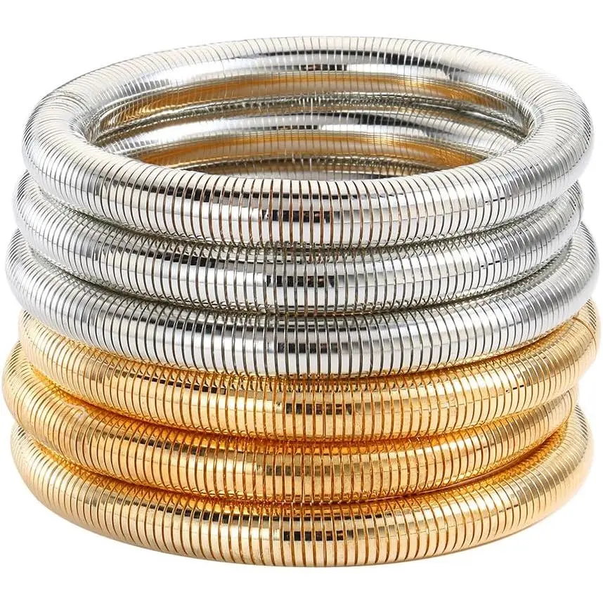 Chunky  Bangle Bracelets Sets for Women - Stackable Flexible Wide Wristband Snake Stretch Bracelets
