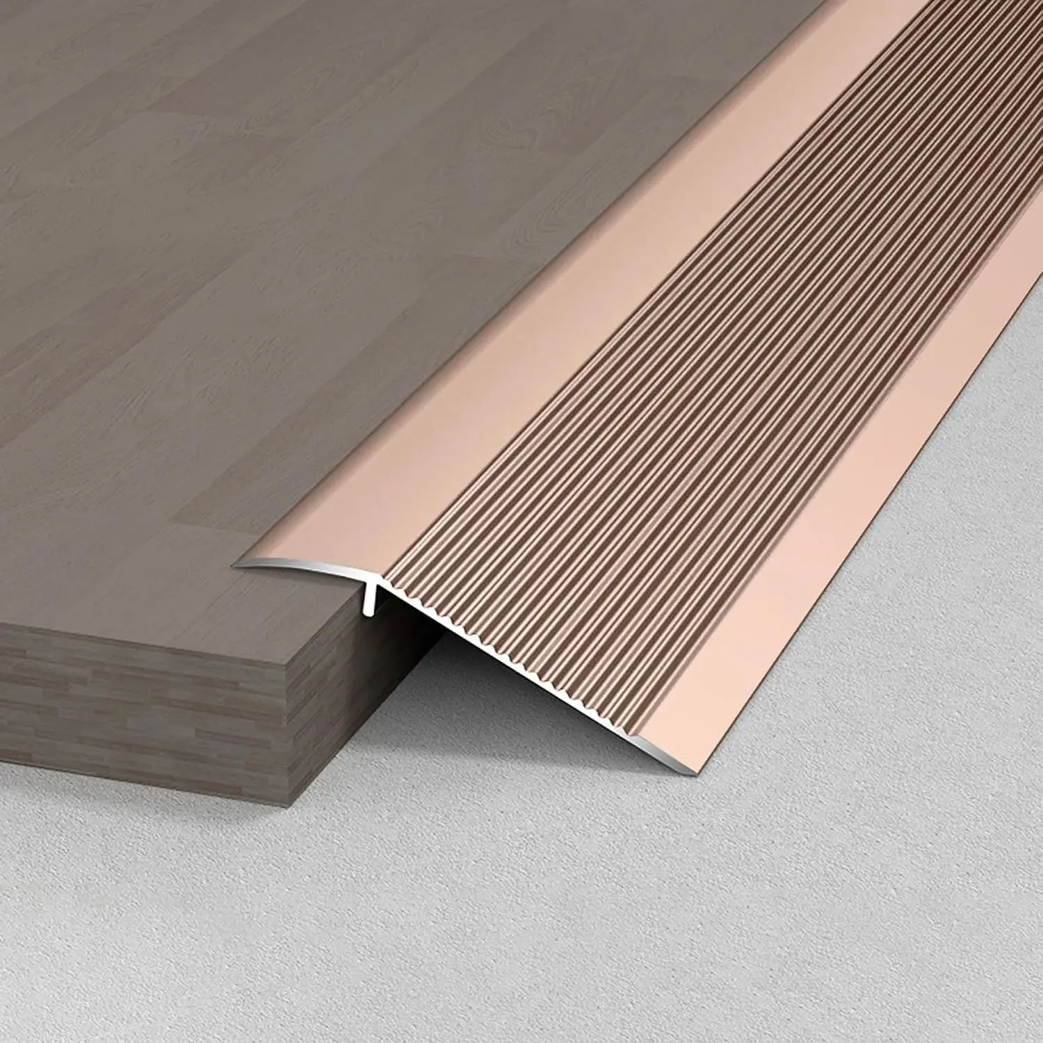 Aluminum Floor Transition Threshold Strip, Bridge Height Gap Between 0.7 to 1.6 Inches for Doorway Ramp Tiles Laminate Planks, Brown (35.4"x4")
