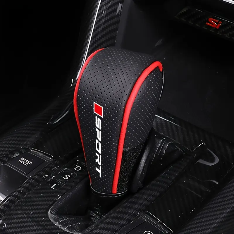 1PU Leather Gear Shift Knob Shifter Knob and Gear Shift Stick - Ergonomic Anti-slip Grip, Breathable Design, Available in Sporty Black/red, Compatible with Manual/automatic Cars, Fits Most Vehicles, Durable and Easy-to-clean Gear Shift Cover, Sweat