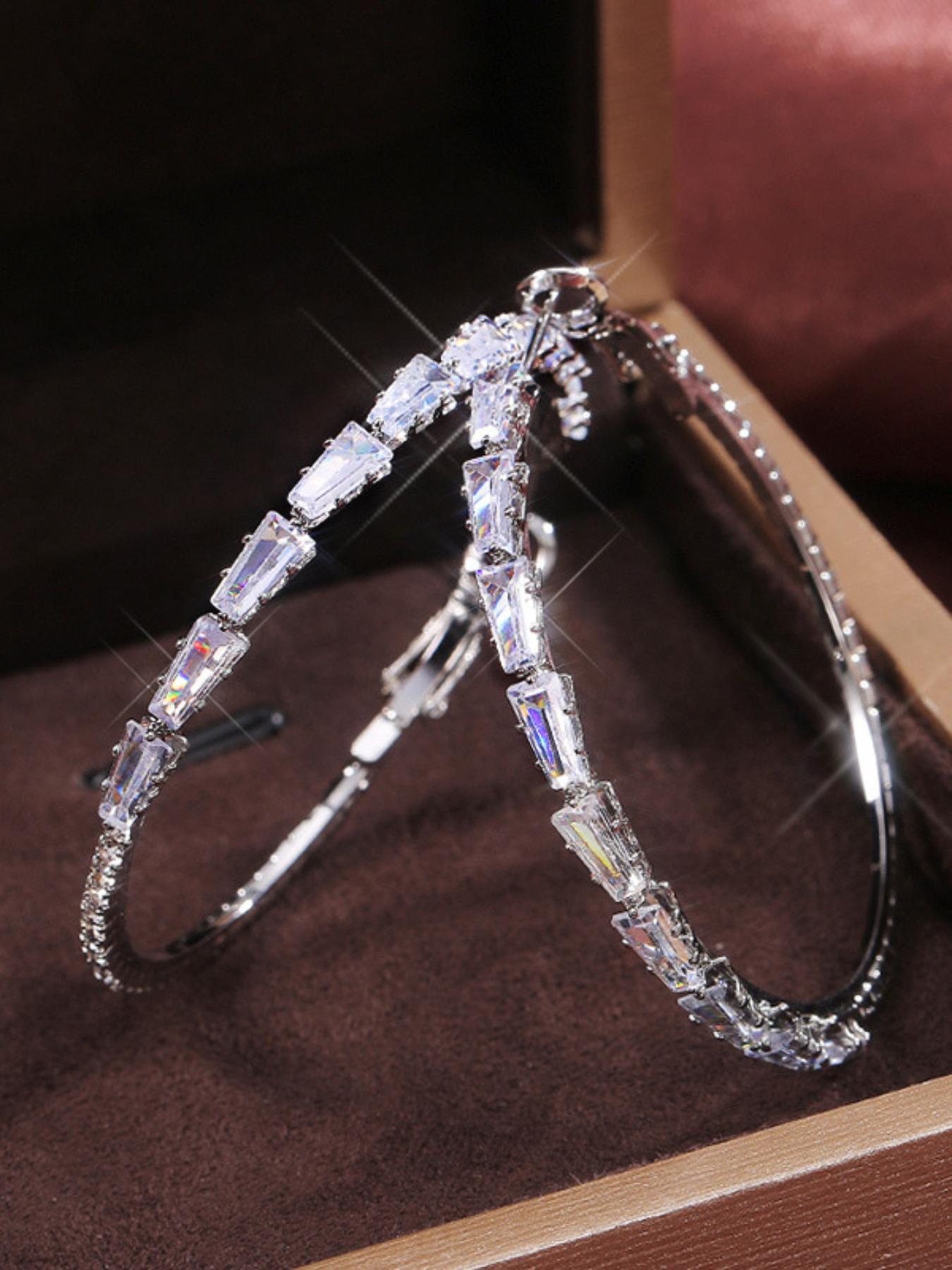 Women's 1 Pair Elegant Artificial Zircon Dainty Lightweight Hoops Earrings, Fashionable Earrings for Women, Fashion Jewelry Accessories for Party, Daily Clothing Decor, Elegant Minimalist Earrings