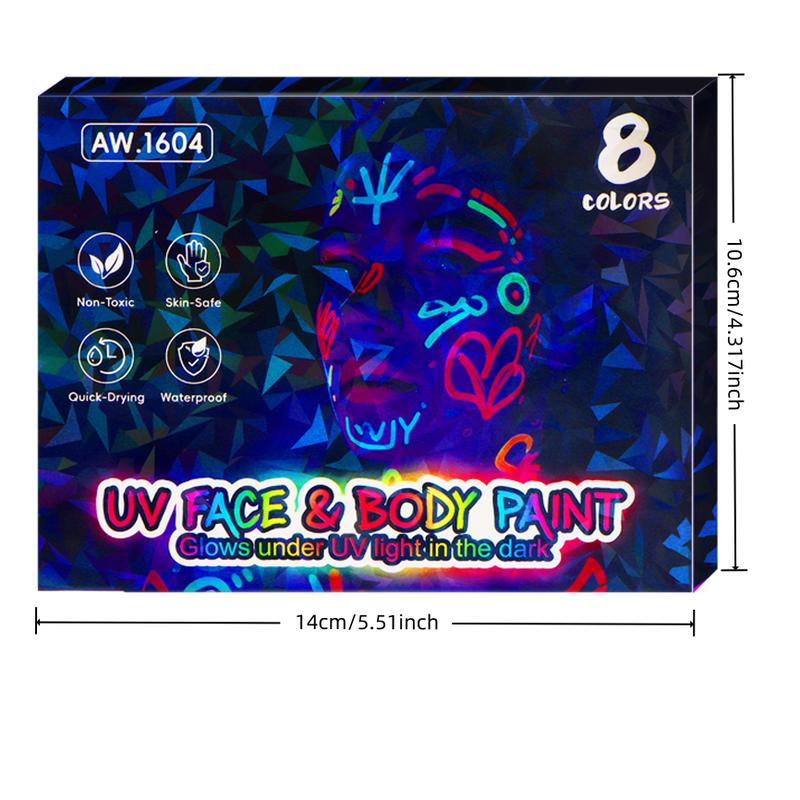 Temporary Tattoo Pens,Halloween Makeup Glow in The Dark Face Paint Markers 8 Colors, With Stencils, UV Neon Body Paint Pen for Skin Glow Under Black Light, Washable
