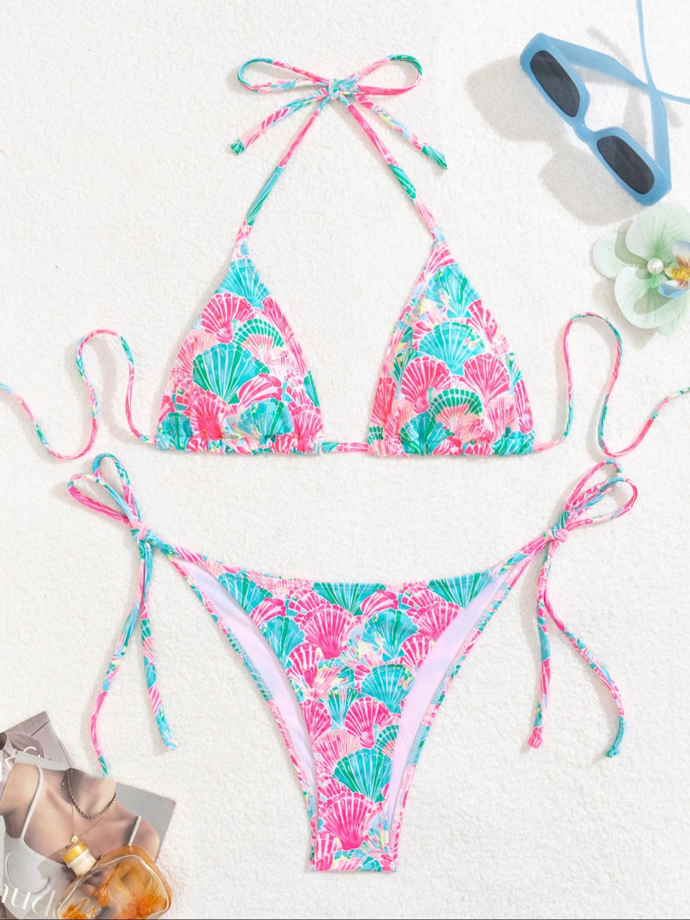 Two-piece Set Women's Striped / Floral  Print Bikini Set, Casual Fashion Chic Swimwear Set for Beach Holiday Vacation, Ladies Swimsuit for All Seasons