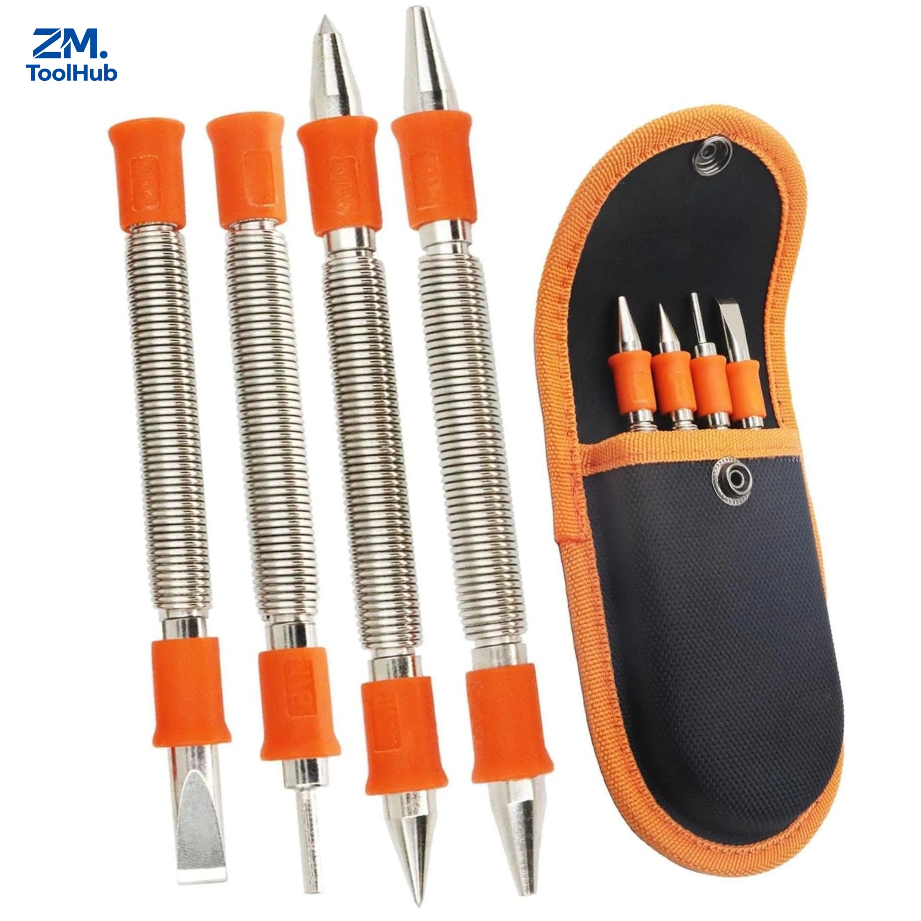 4PCS, Multi Size 1/16,3/32,1/8,3/16,5/16, Woodworking & Metalworking Repair Tools, Dual Head Nail Setter & Center Punch Tool Kit, Spring Loaded Punch & Cold Chisel, Door Hinge Pin Removal Tool for Construction Repair