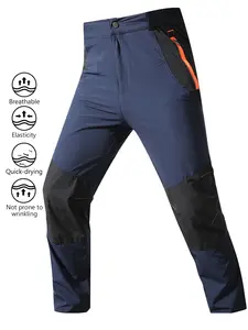2026 New Arrival Men Outdoor Tech Color Block Quick Dry Hiking Pants Stretch Water Resistant Reinforced Knee Orange Zip Side Pocket Half Elastic Waist Straight Leg Trekking Trousers Camping Cycling Daily Outerwear Off White Navy Light Gray Three Color Opt
