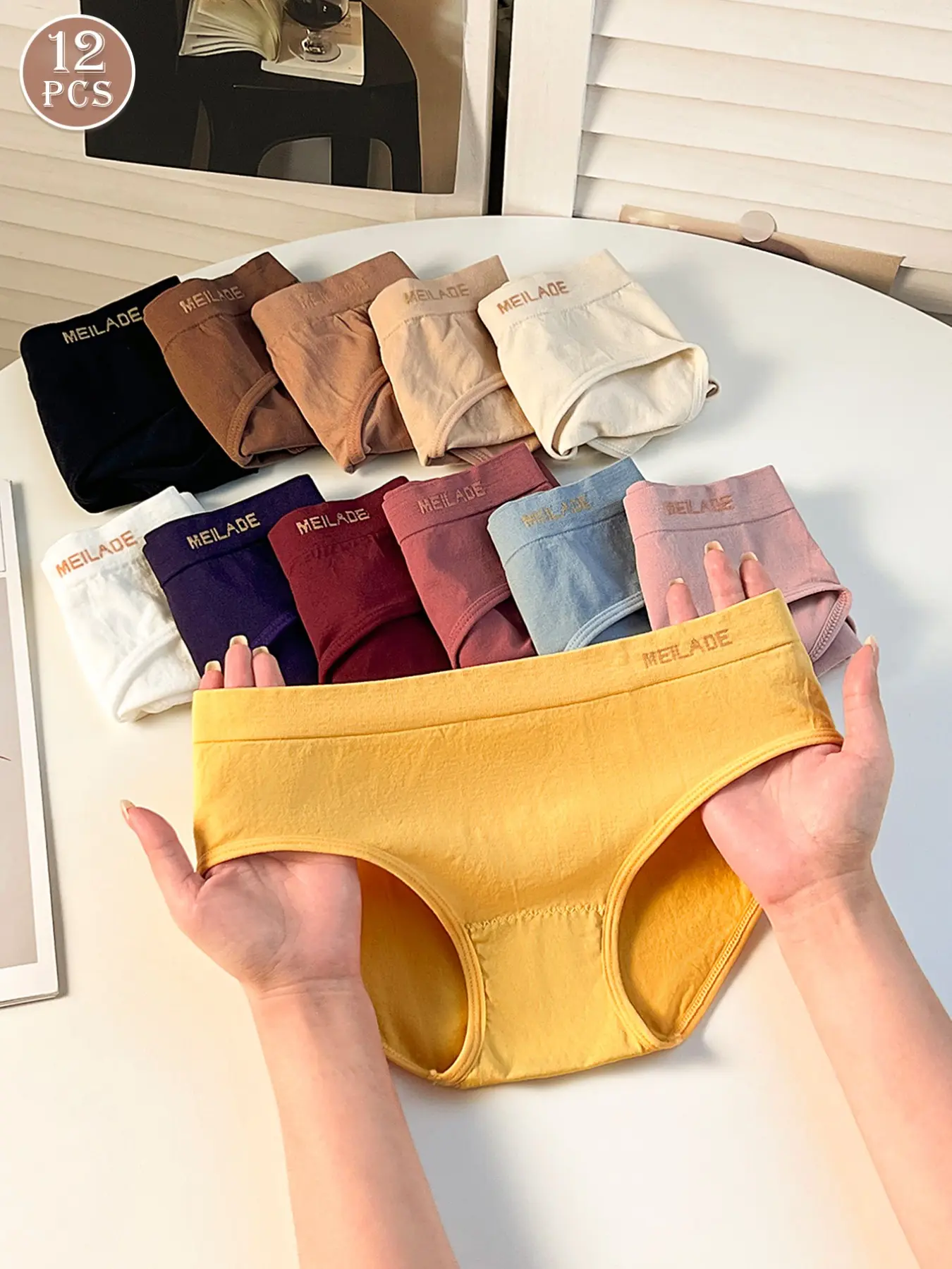 12Pcs Solid Seamless Panties Mid Waist Maillard Color Women's Briefs High Elasticity Panty Comfortable & Breathable Casual Everyday Woman Lingerie Ladies Underwear