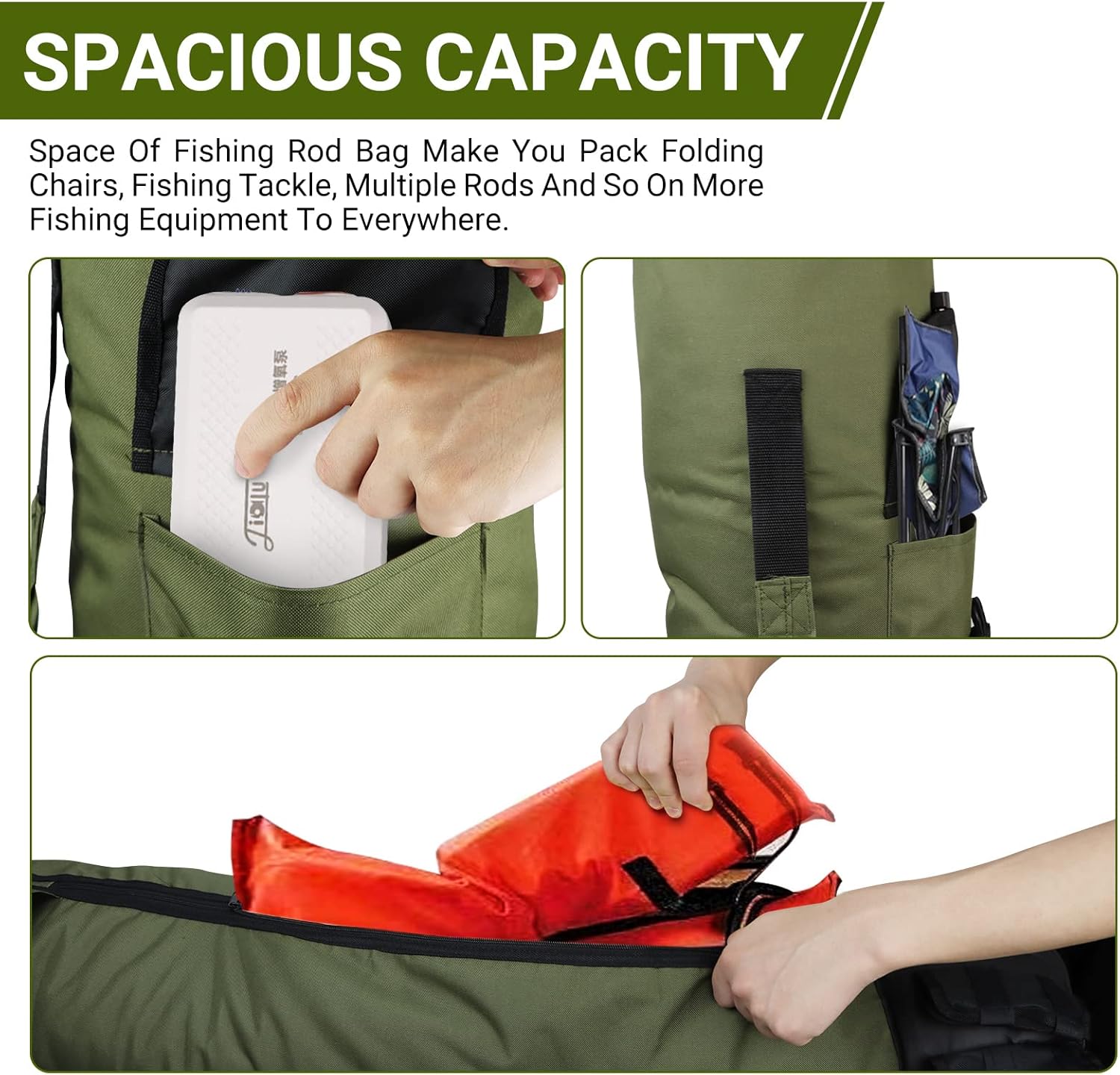 Foldable Oxford Fabric Fishing Rod Storage Bag, Portable Lightweight Outdoor Shoulder Carry Case Green for Men Fishing Gear and Baitcaster Rods