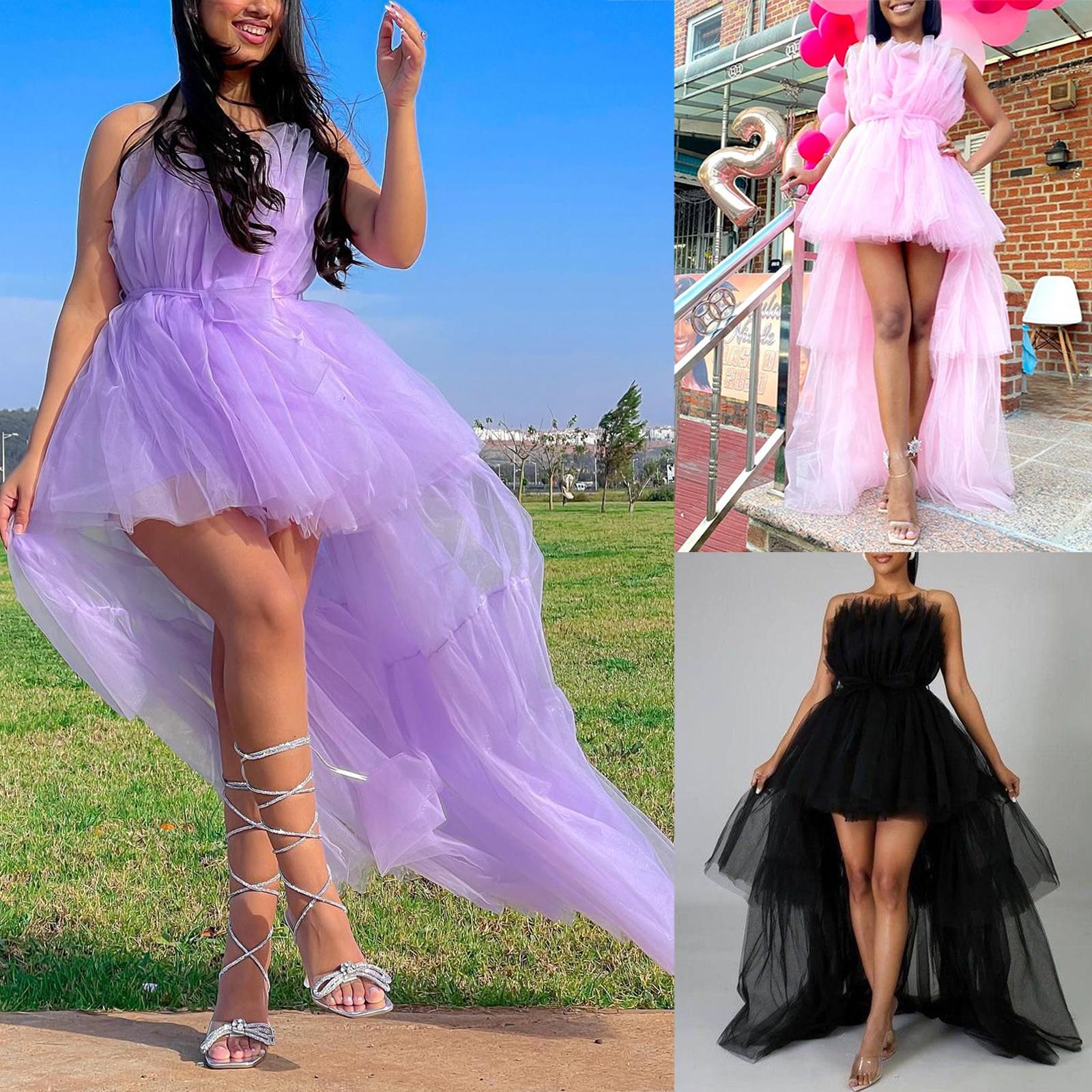 Women High Low Tulle Dress,Off Shoulder Strapless Asymmetrical Cocktail Party Tutu Dress Prom Gown