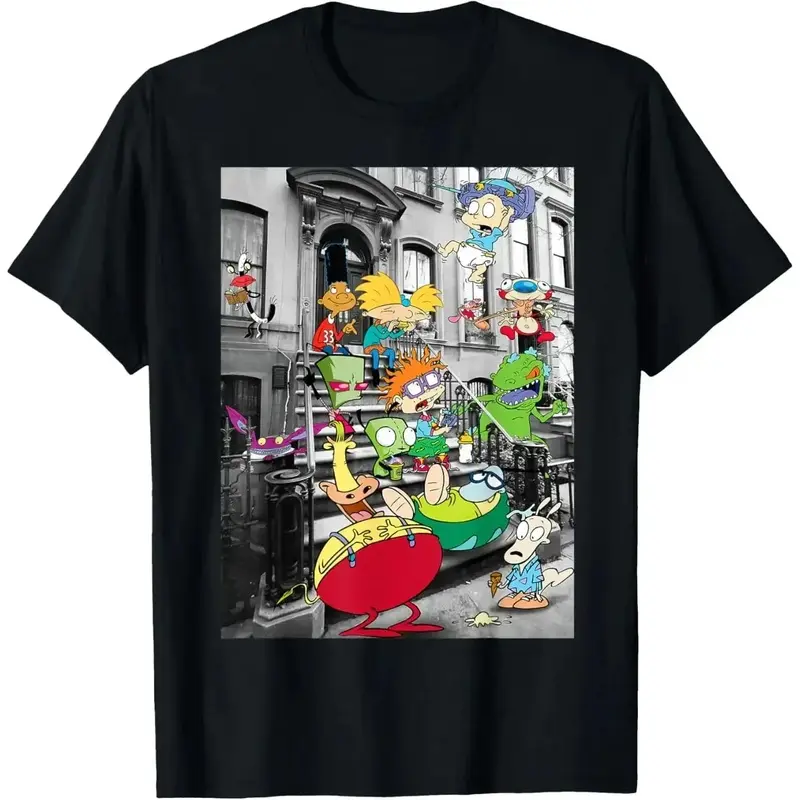 Men's T-Shirt with Vintage 90s Double-Sided Graphic Print, 100% Cotton Streetwear Top, Breathable Short Sleeve, Menswear, Shortsleeve