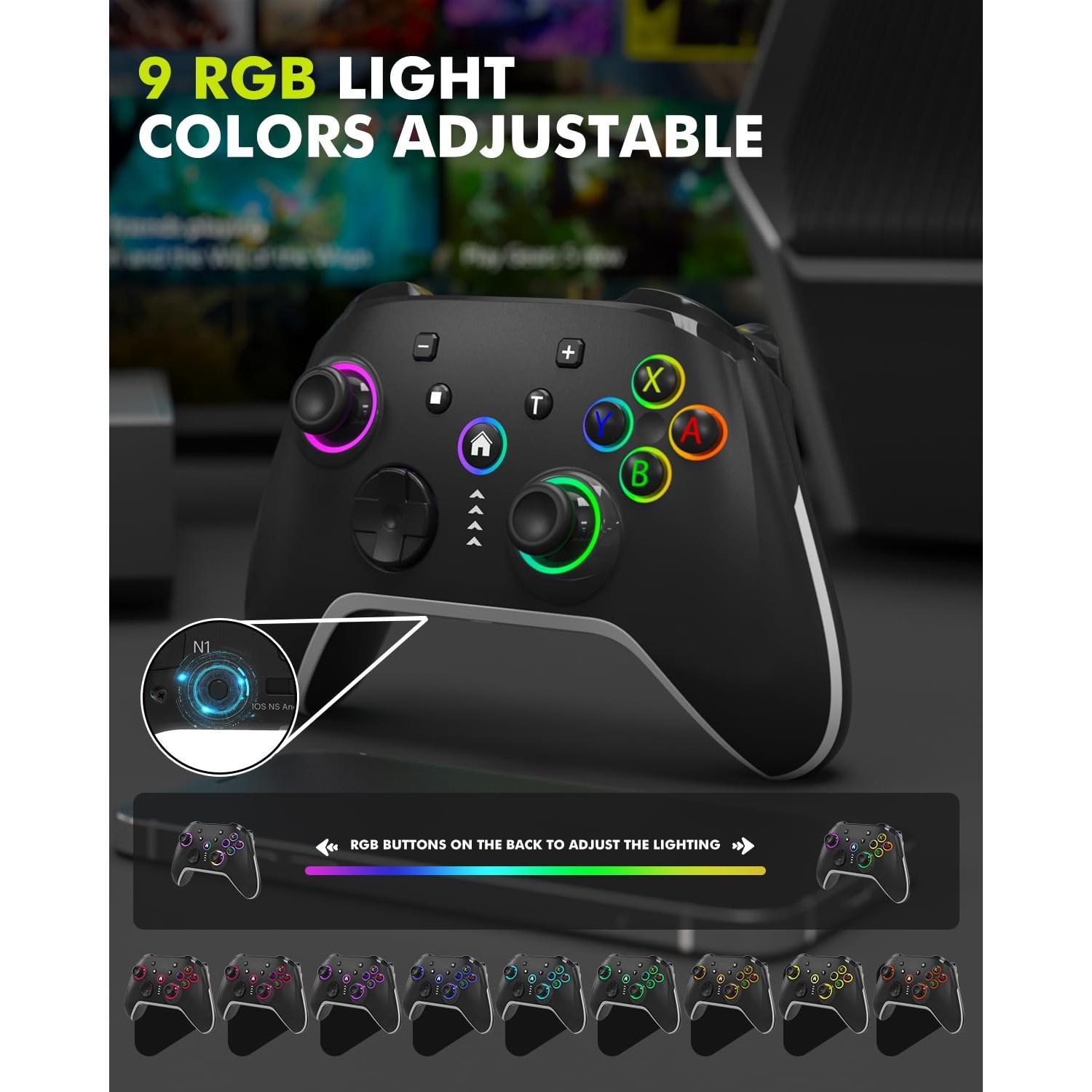 Mobile Gaming Controller for /Android//Laptop, Wired Control for PC/Steam, Programmable  Gamepad with Phone Clip for Gamer, with RGB Lighting Effect/Turbo/Vibration