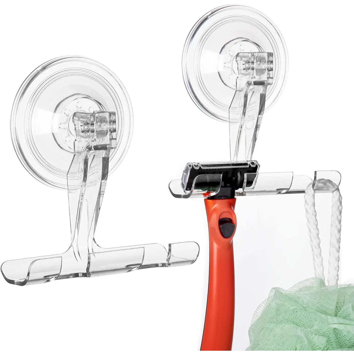 Suction Cup Razor Holder, 2 Pack Clear Razor Holders for Shower Wall, Reusable Vacuum Shower Razor Hooks, Suction Cup Hooks for Bathroom Kitchen Towel Loofah Shaver