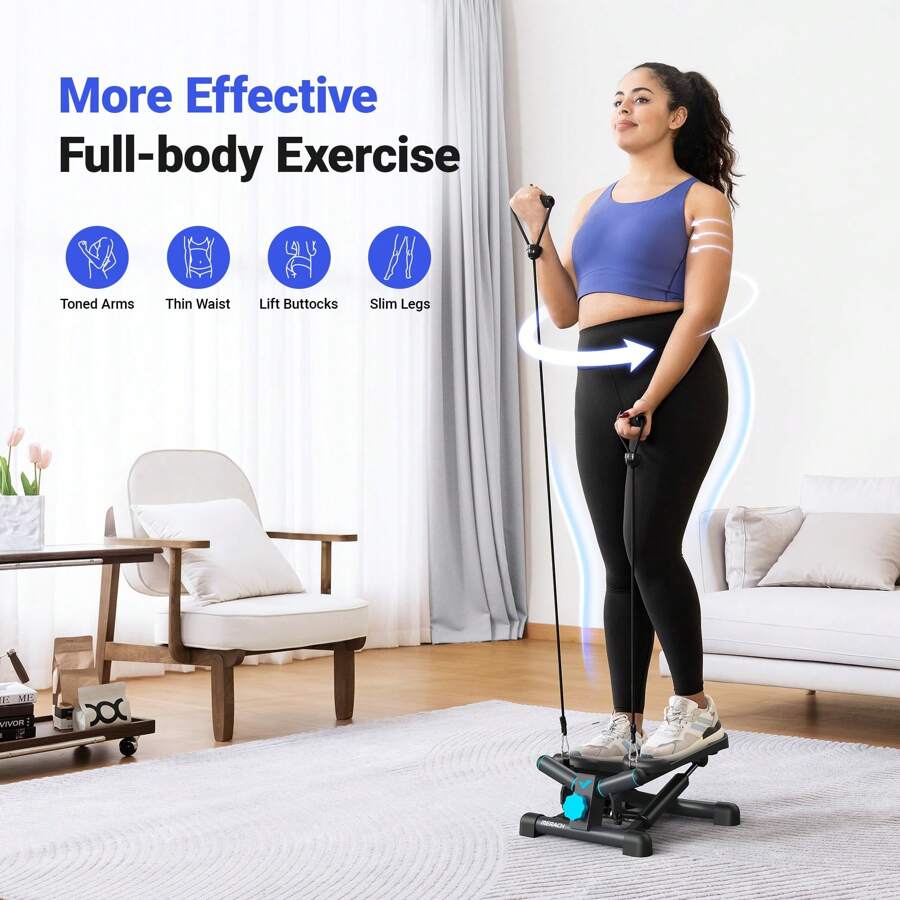 Steppers for Exercise, Space-saving Stair Stepper with Resistance Bands, Mini Home And Office Use 330LBS Loading Capacity, Hydraulic Fitness LCD Monitor foldable sweat band waist trainer belt Adjustable Thigh Butt Exerciser Silicone Wrist Ankle Weights Ab