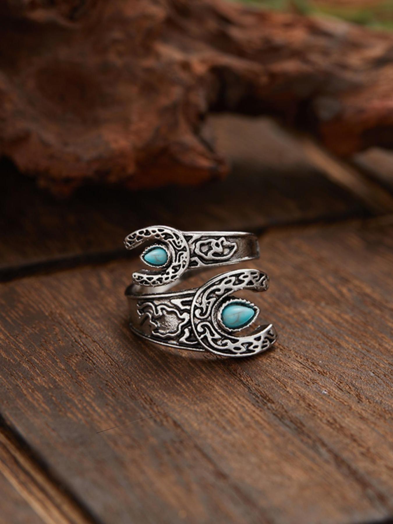 Boho Style Turquoise Decor Cuff Ring, Gifts for Her, Vintage Adjustable Open Ring, Fashion Jewelry Accessories for Women & Girls for Party, Daily Decor, Women Gifts Boho Style Turquoise Decor Cuff Ring, Gifts for Her, Vintage Adjustable Open Ring, Fashion Jewelry Accessories for Women & Girls for Party, Daily Decor, Women Gifts