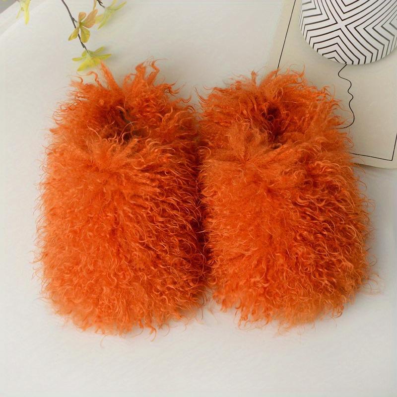 (New)Solid Color Fluffy Slippers, Y2K Soft Sole Platform Slip On Home Shoes, Non-slip Round Toe Cozy Floor Shoes