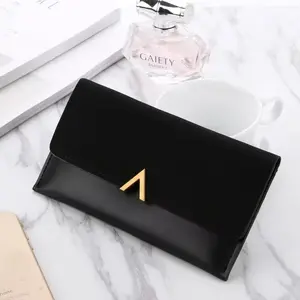 Two Tone Matte PU Leather Long Envelope Wallet, Gold V Metal Hasp Multi Card ID Zipper Coin Clutch Purse for Women Daily Party Gift