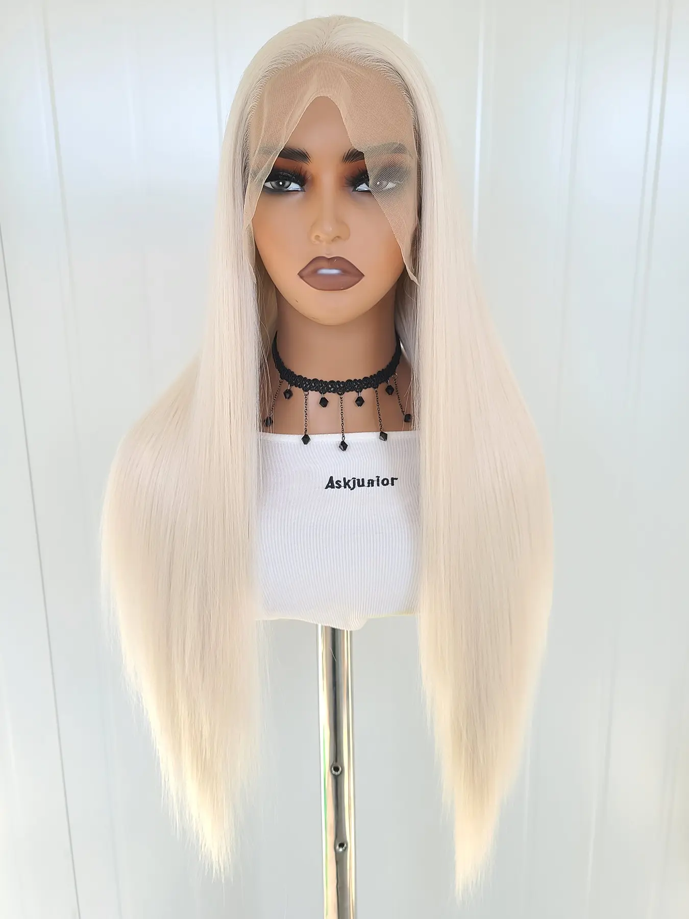 Platinum Blonde Synthetic Wig, Long Natural Straight Wigs for Women, Heat Resistant, Natural Hairline, Fashionable Daily, Wedding, Party, Halloween Wigs