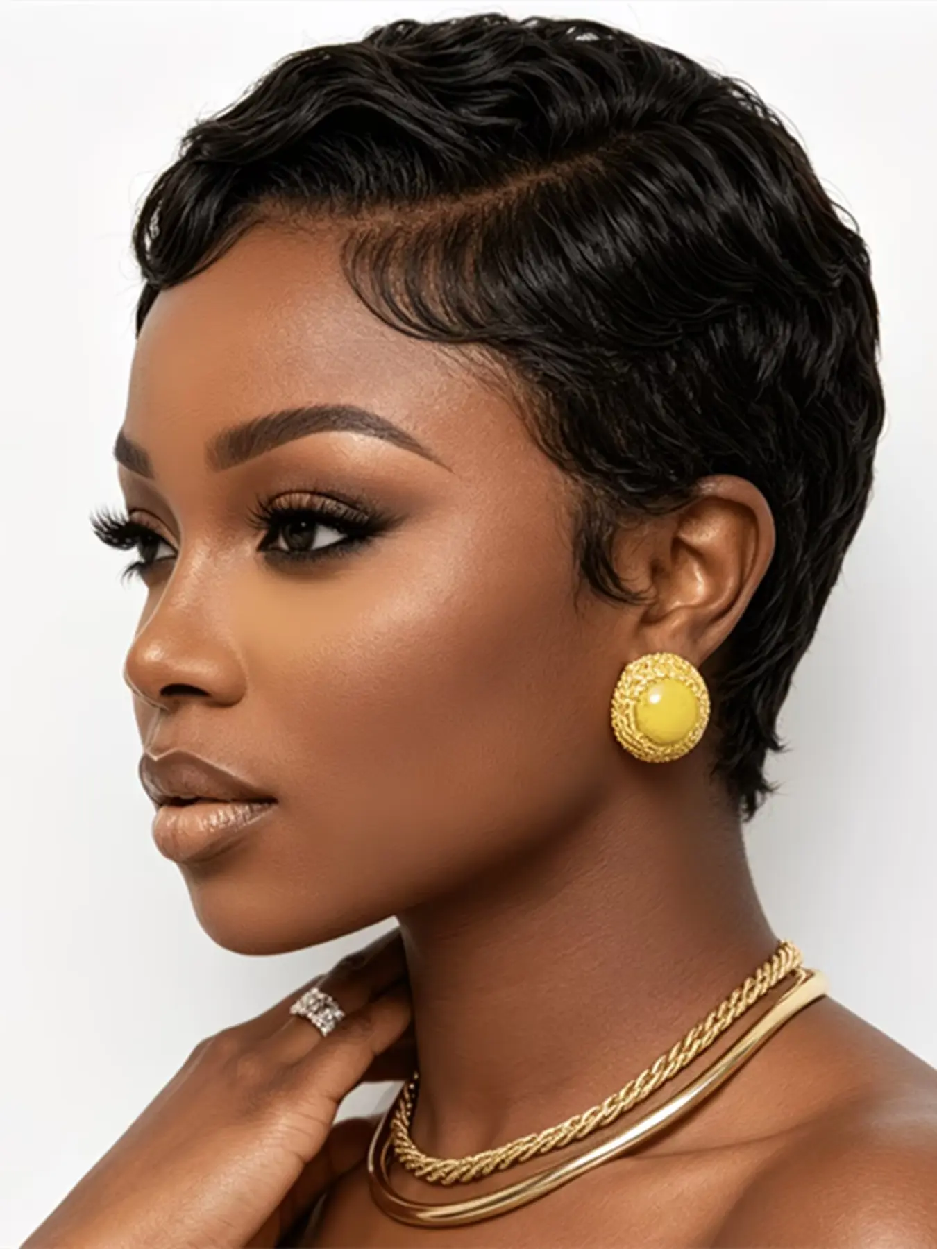 Pixie Cut Short Wavy Wig Burgundy Color, Daily Party Use Lace Finger Wave Human Hair Wig for Women, 13x4 Lace Front Wig