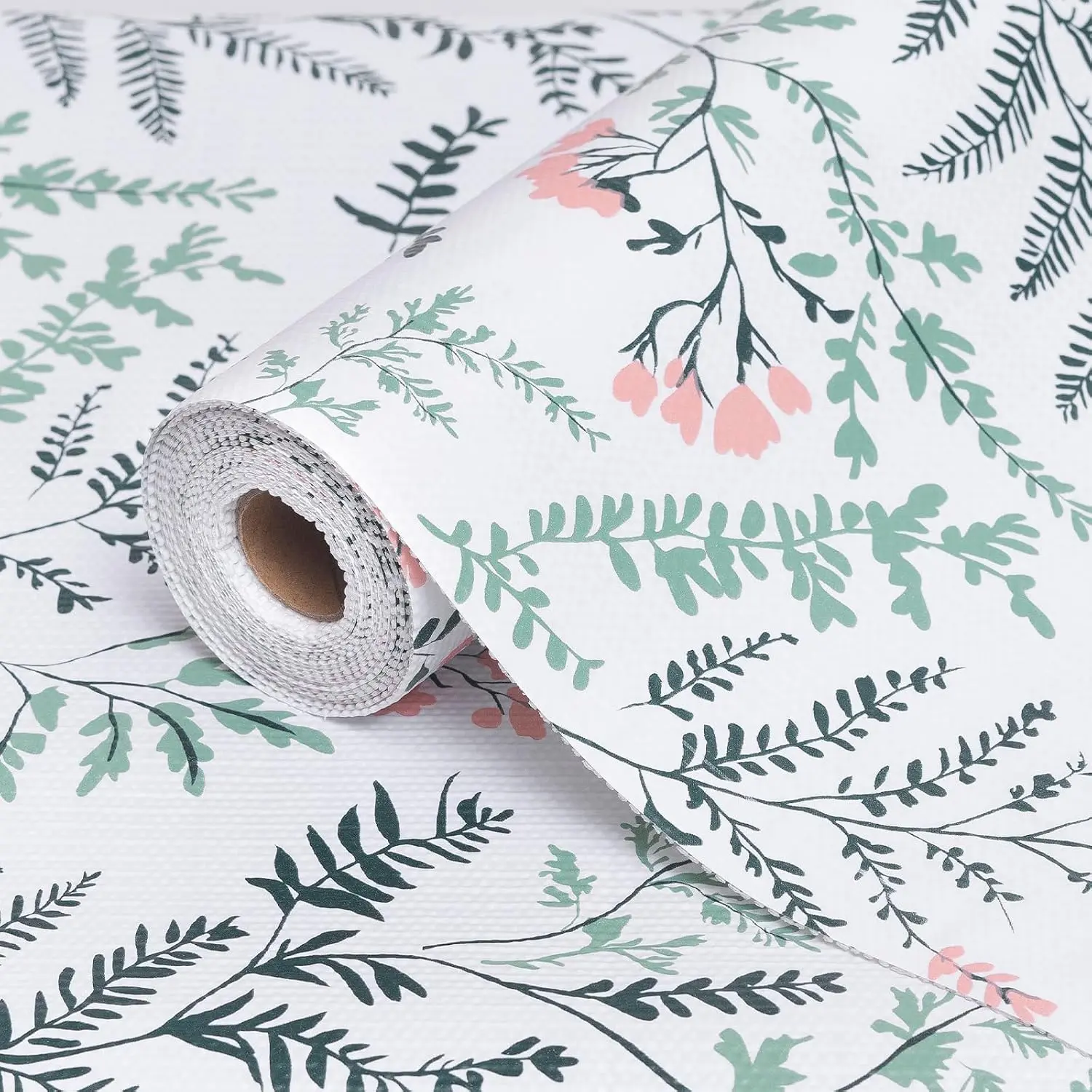 Fern Floral Shelf Liner and Drawer Liner, Non-Adhesive Kitchen Cabinet Liner, Non-Slip Shelf Paper for Shelves,  Washable Mats for Dresser Cupboard Bathroom, 12'' x 10 FT