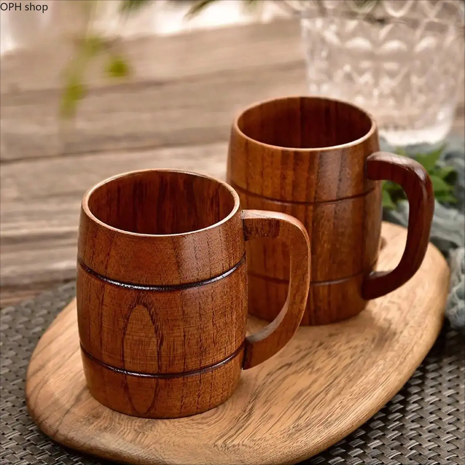 Handcrafted Wooden Barrel Cup Natural Wood Grain Insulated Thermal Mug Heat Resistant Coffee Drinkware For Home Travel