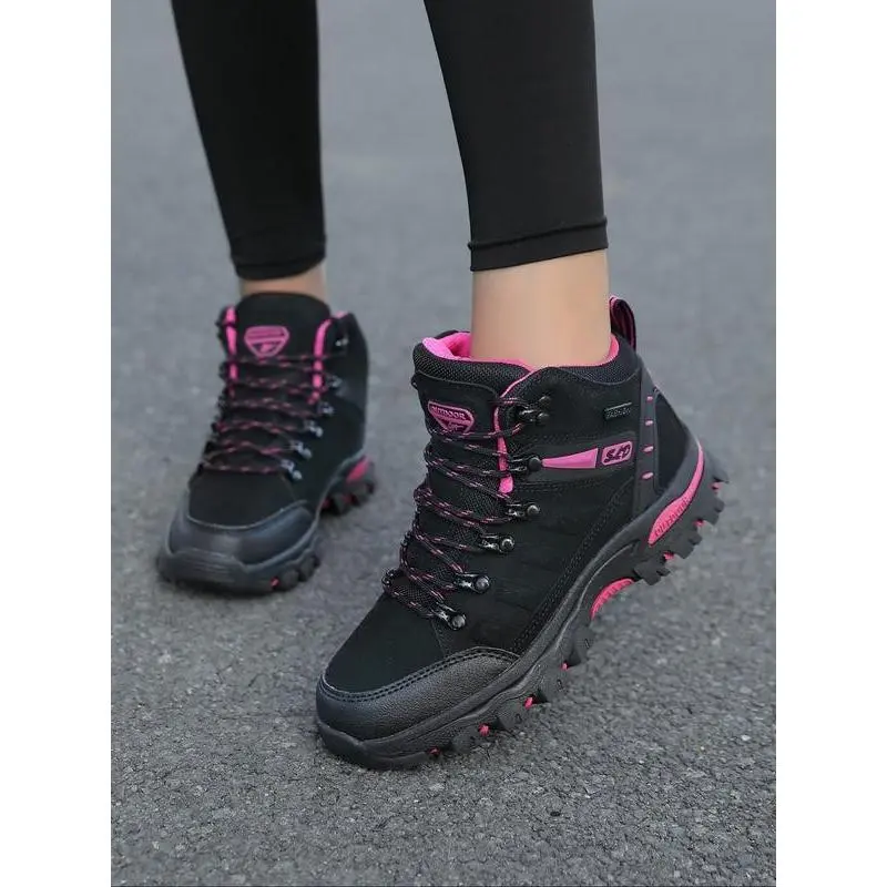 Women's Lace-Up Hiking Shoes, Outdoor Mountaineering Footwear, Comfortable Walking Boots for Ladies, Durable and Stylish Design, Breathable