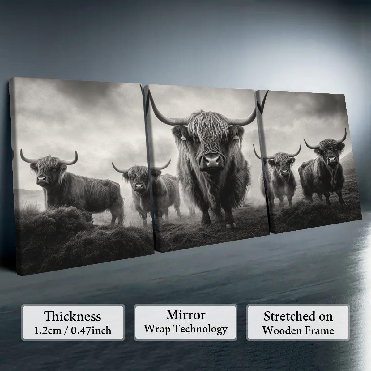 Highland Cow Pattern Canvas Framed Painting, 3 Counts Modern Wall Art Painting, Wall Art Decor for Home Interior Living Room Bedroom Office, Ornaments, Indoor Decoration #TOP PICKS