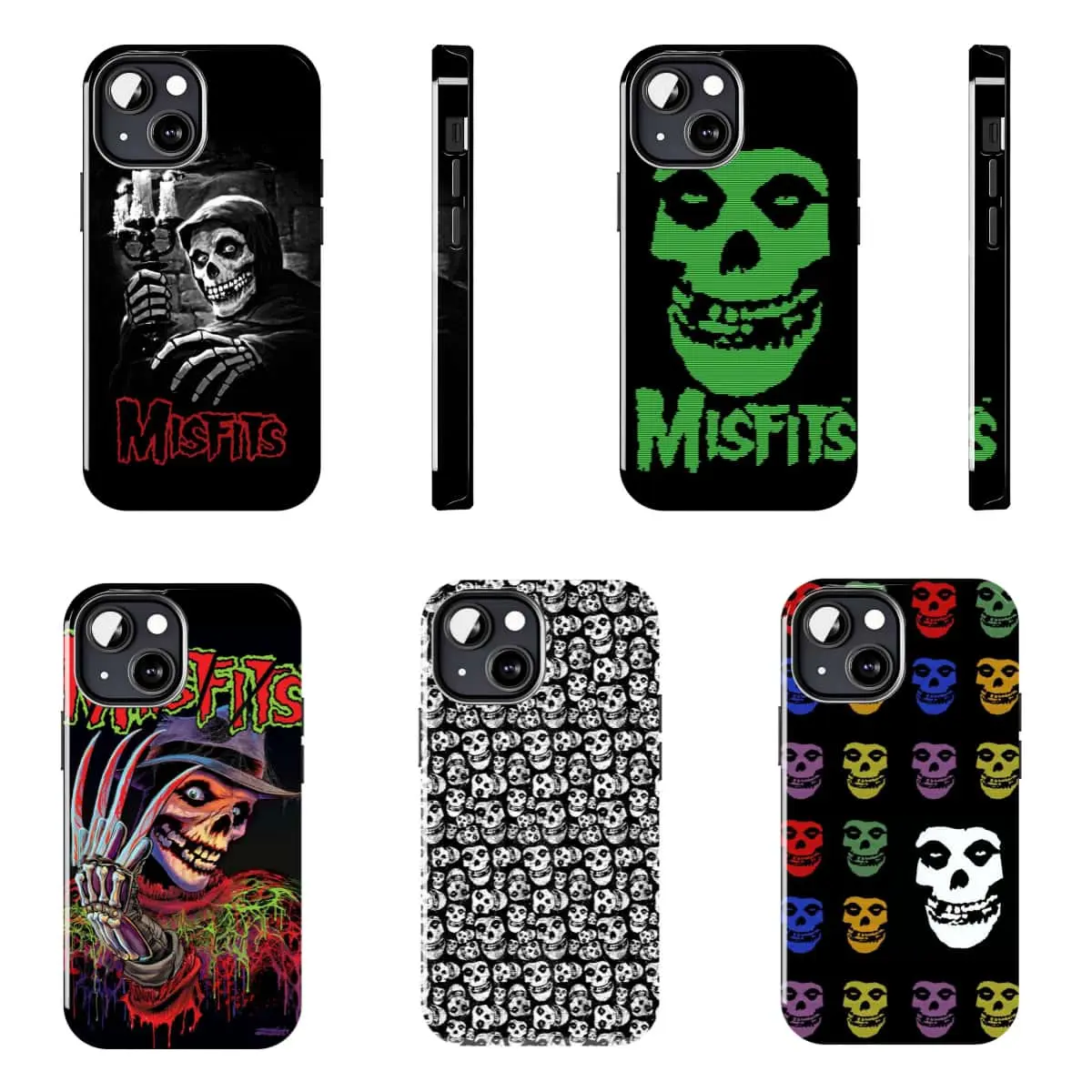 Misfits punk band skull horror pattern hard shockproof and drop-proof phone case, compatible with iPhone 11–17 Pro Max/Plus series and Samsung Galaxy S23–S25 series, retro rock fan accessory iPhone case.