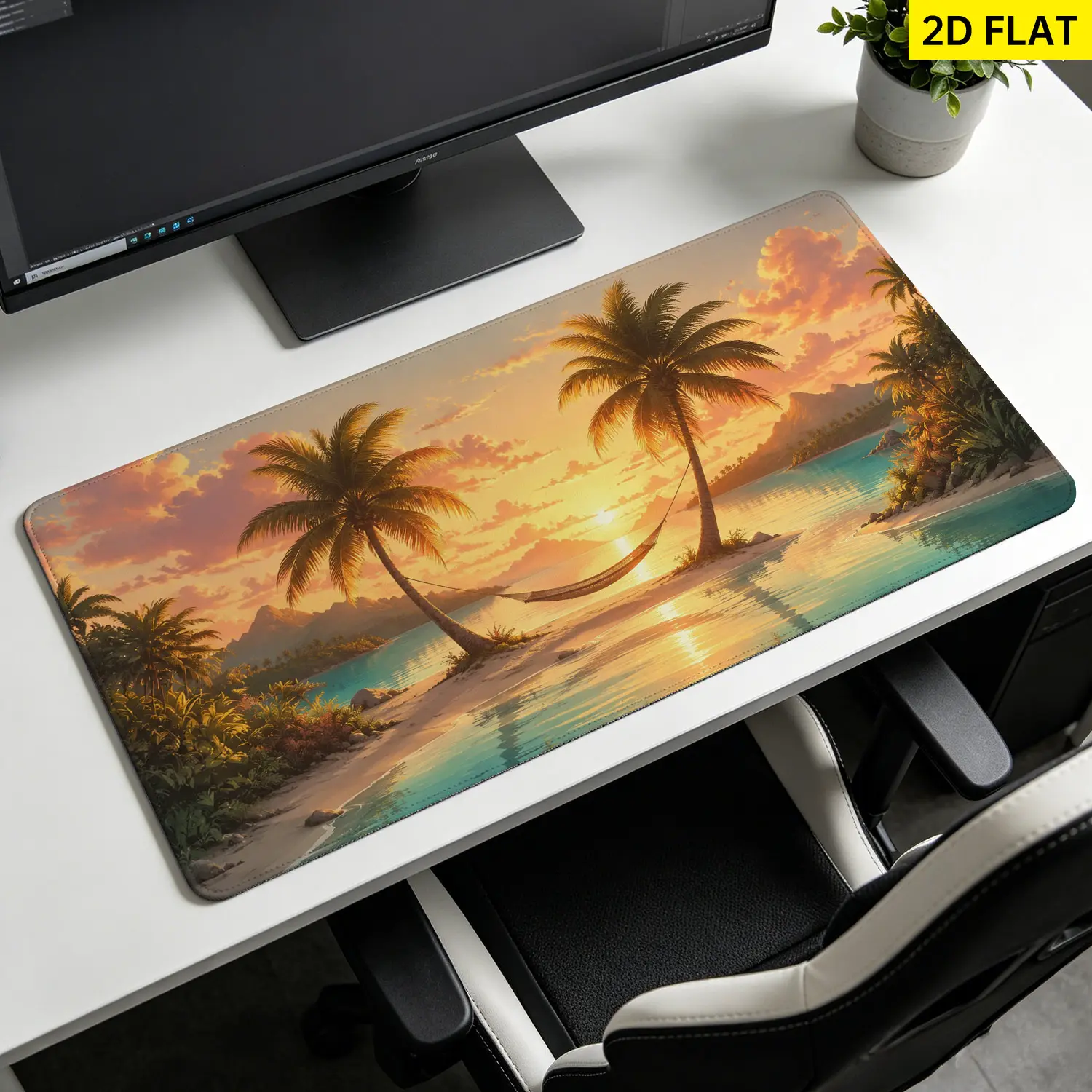 4Pcs Tropical Sunset Palm Tree Shower Curtain Set, Bathroom Set with 12 Hooks, Non Slip Bathroom Rug Mat, Toilet UShape Mat, Toilet Lid Cover Pad, Coastal Home Decor, Tropical Bathroom Decor, Relaxing Spa Style