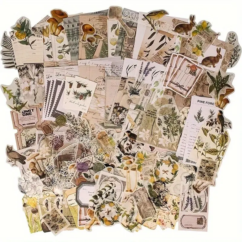 260pcs Retro Plant and Flower Stickers, Printable Paper Set for Photo Frames, Diaries, Planners, Scrapbooks, DIY Projects