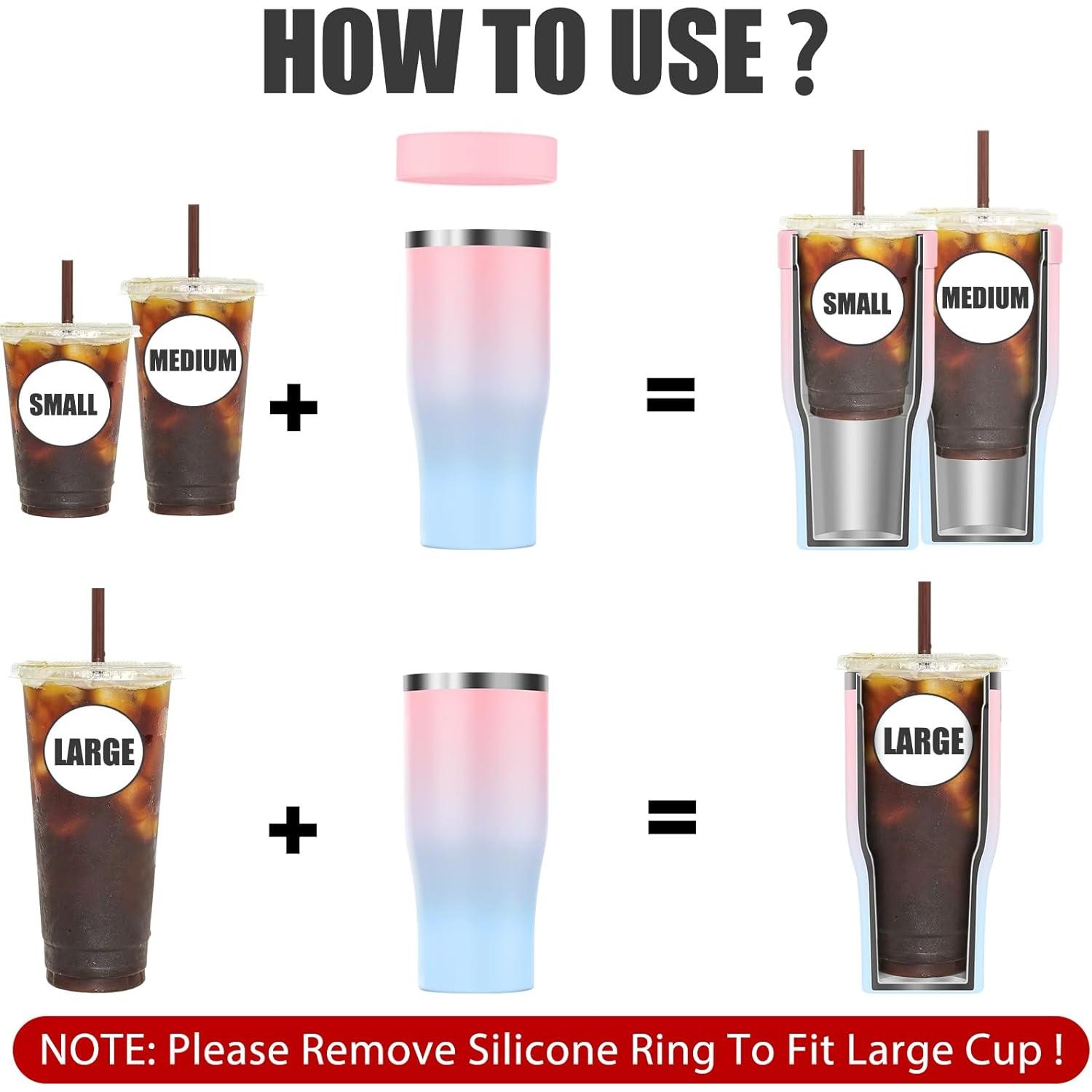 Universal Iced Coffee Sleeve - Upgraded Double Wall Stainless Steel Holder Sleeves Insulator for Cold Drinks Fits Dunkin Donuts McDonalds Small Medium Large Cup ( Blue) Universal Iced Coffee Sleeve - Upgraded Double Wall Stainless Steel Holder Sleeves Insulator for Cold Drinks Fits Dunkin Donuts McDonalds Small Medium Large Cup ( Blue)