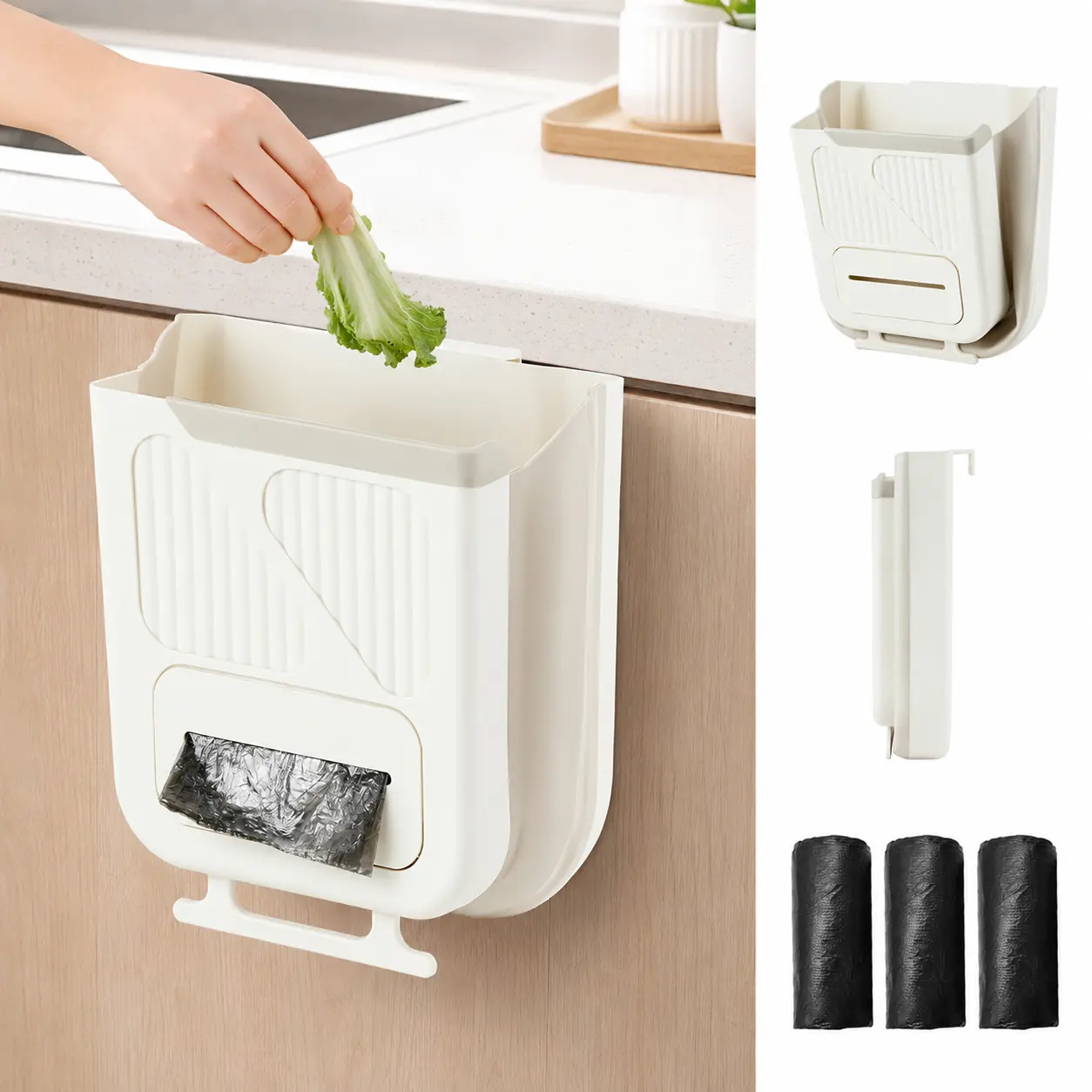 Kraft Collapsible Hanging Trash Can - 2.64 Gal with 60 Garbage Bags, Folding Compost Bin for Cabinet Door, Camping, RV - Indoor Outdoor Leisure Use,Kids,Black,Advent,Solar,Wooden,Lighted,hd,PVC,Hinged,mail