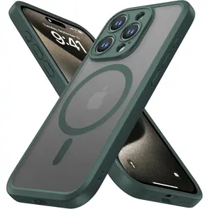 Magnetic Guard Designed for iPhone 15 Pro Max Case [Camera Protection] [Military Grade Drop Tested] [Compatible with MagSafe] Slim Translucent Matte Phone Case (6.7") Dark Green