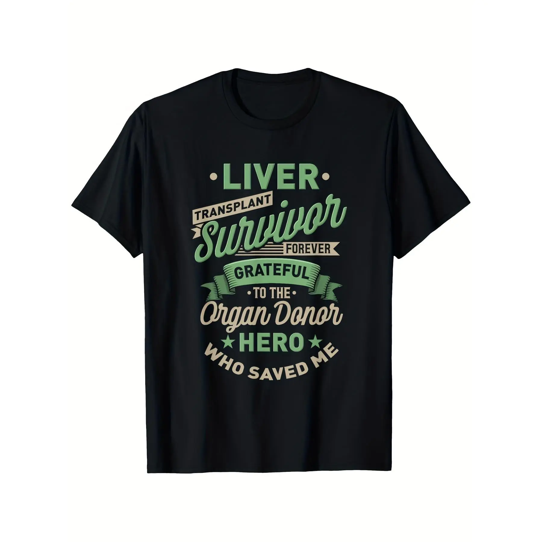 Men's 100% Cotton Retro Round Neck Graphic T-Shirt - Liver Transplant Survivor Print, Casual Loose Fit, Short Sleeve Streetwear for Figure-Flattering Party Wear