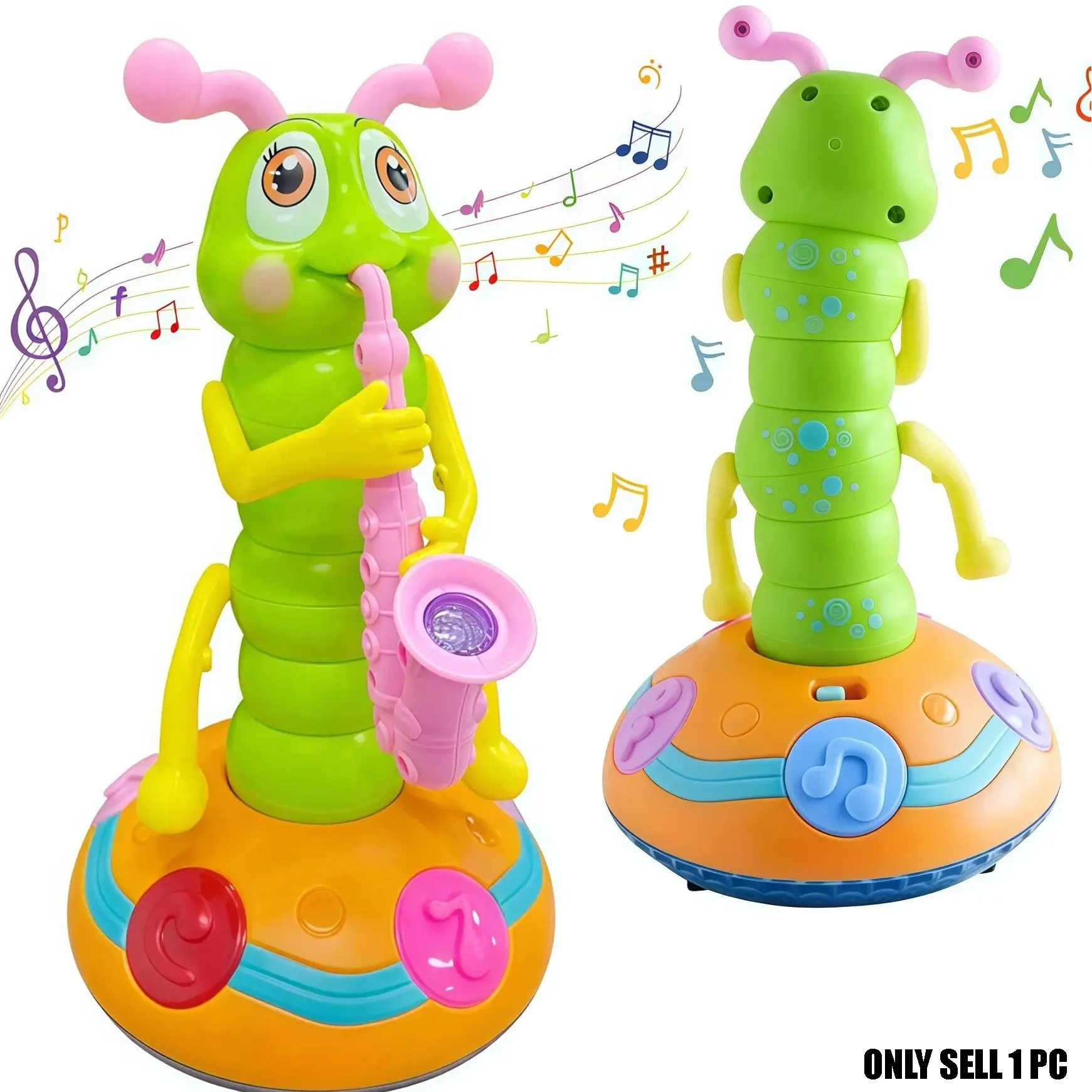 Cute Caterpillar Design Saxophone Toy,Musical Light Up Play, 1 Box Electric Singing &Dancing Insect Toy, Musical Instrument Toy forKids, Birthday Gift