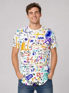 Men's Math Formula Print T-Shirt, Casual Slim-Fit Short Sleeve, Breathable Comfort, All-Season Wear, Home Travel Outdoor Sports