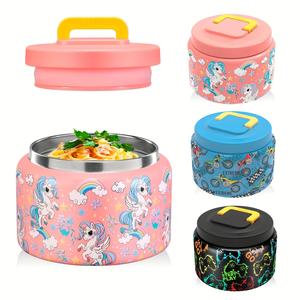 cute cartoon pattern pastel lunch soup box, 1 count portable thermal soup container without spoon, kitchenware insulated food storage box with handle for school office travel, children's day gift, easter gifts, blue thermal lunch boxes