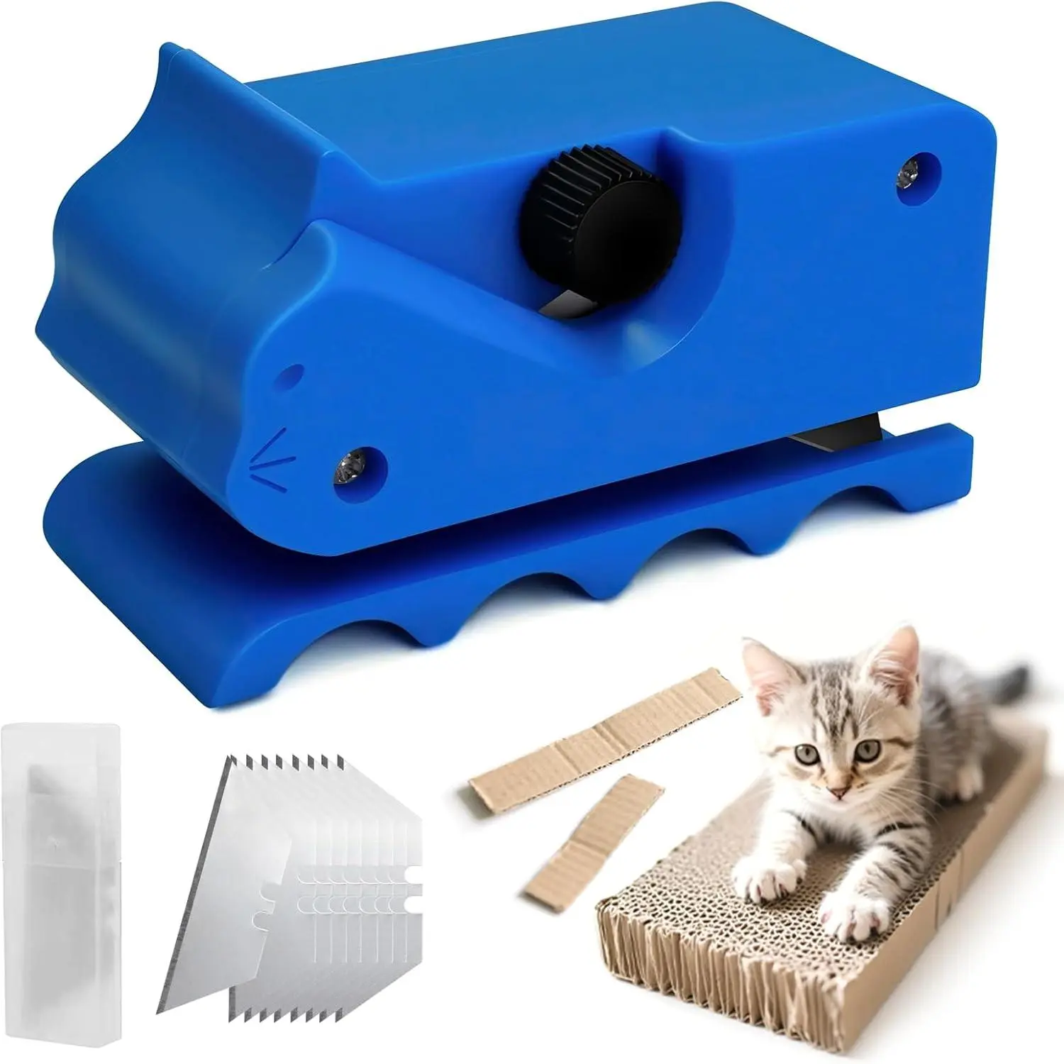 Upgraded Cardboard Cutter for Cat Scratchers DIY, Handheld Cardboard Cutting Tool W/ 10 Blades for Making Cat Scratching Board & Bed (Blue)
