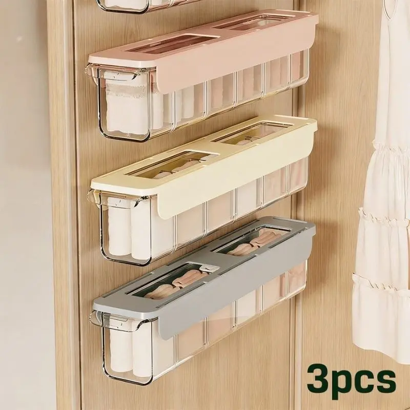 3pcs Wall Mount Storage Box Drawer with Lid, Wall Underwear Organizer Detachable Box Widely Used in Wardrobe, Switchable 6-Cell Organizers for Clothes, Socks, Lingerie, Underwear, Ties