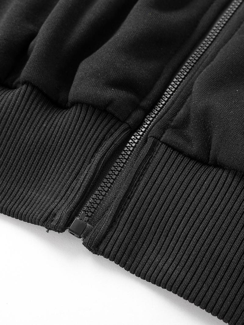 Women's Solid Zip Up Thermal Crop Hoodie, Casual Long Sleeve Hooded Sweatshirt for Winter, Women's Clothing for Daily Wear, Cropped Hoodie