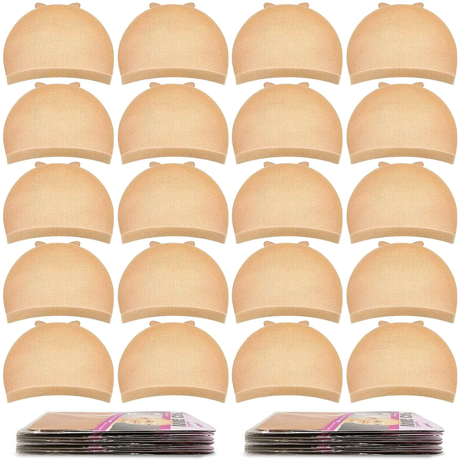 20 count Wig Caps for Women Men, Stocking Caps for Wigs, Light Brown | 20 count 10 Pack, Nylon, Ventilated, Fits 20-21.5", Washable, Ideal  Hair, , Halloween